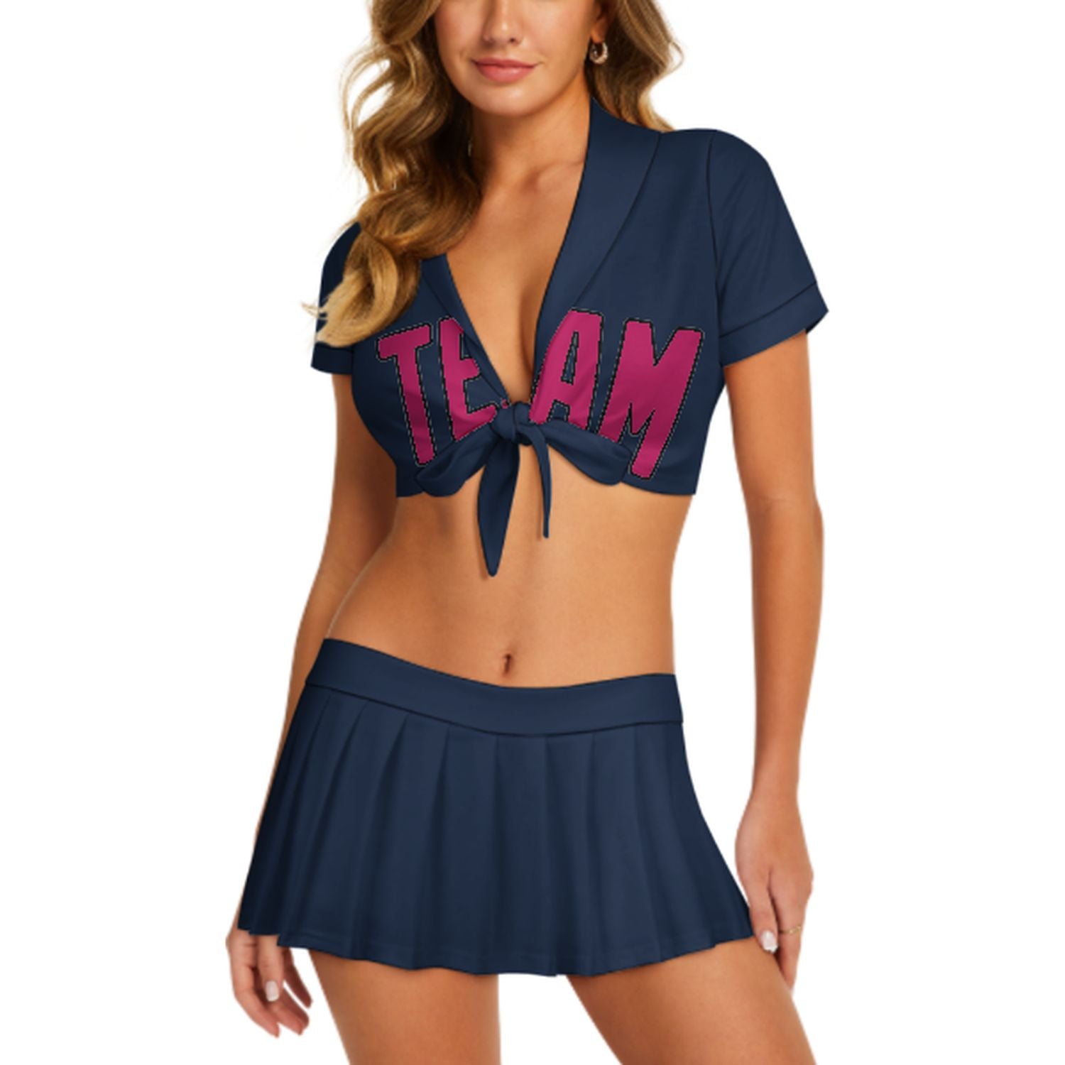 Maßgeschneidertes Marineblau Rosarot Cheerleader Outfit Set