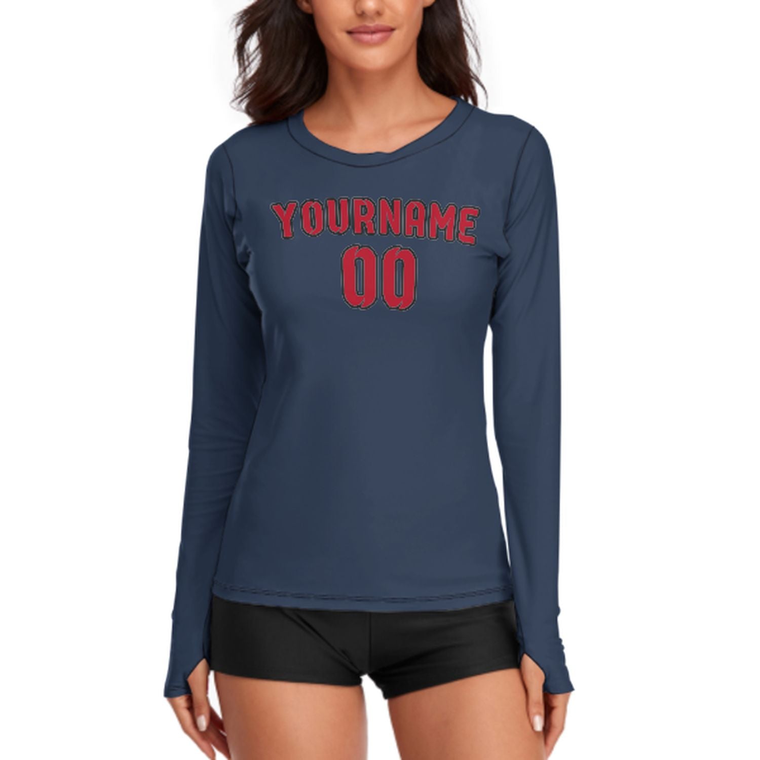 Maßgeschneidertes Marineblau Rot Damen Langarmshirt