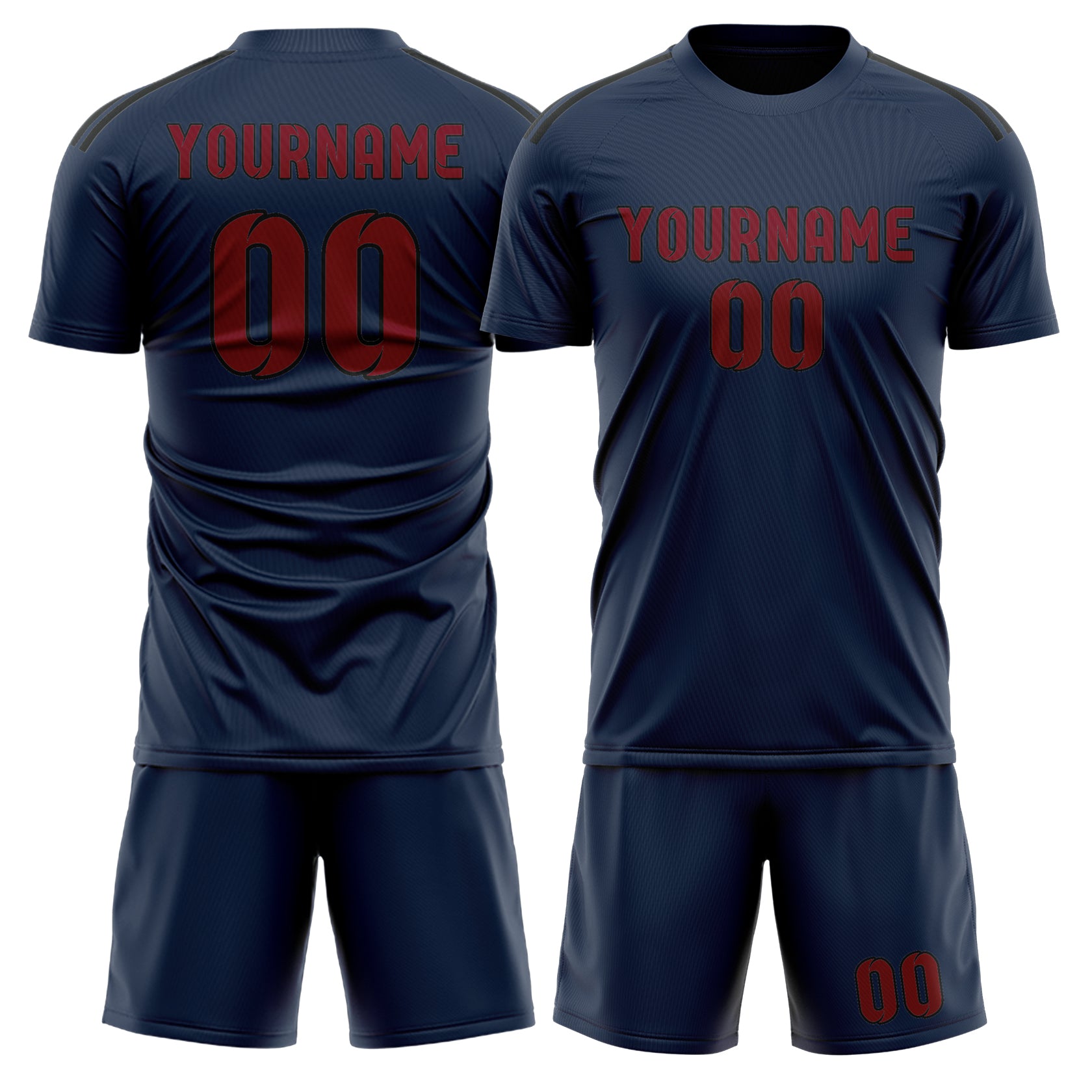 Maßgeschneidertes Professionelles Marineblau Karmesinrot Fußballtrikot-Set