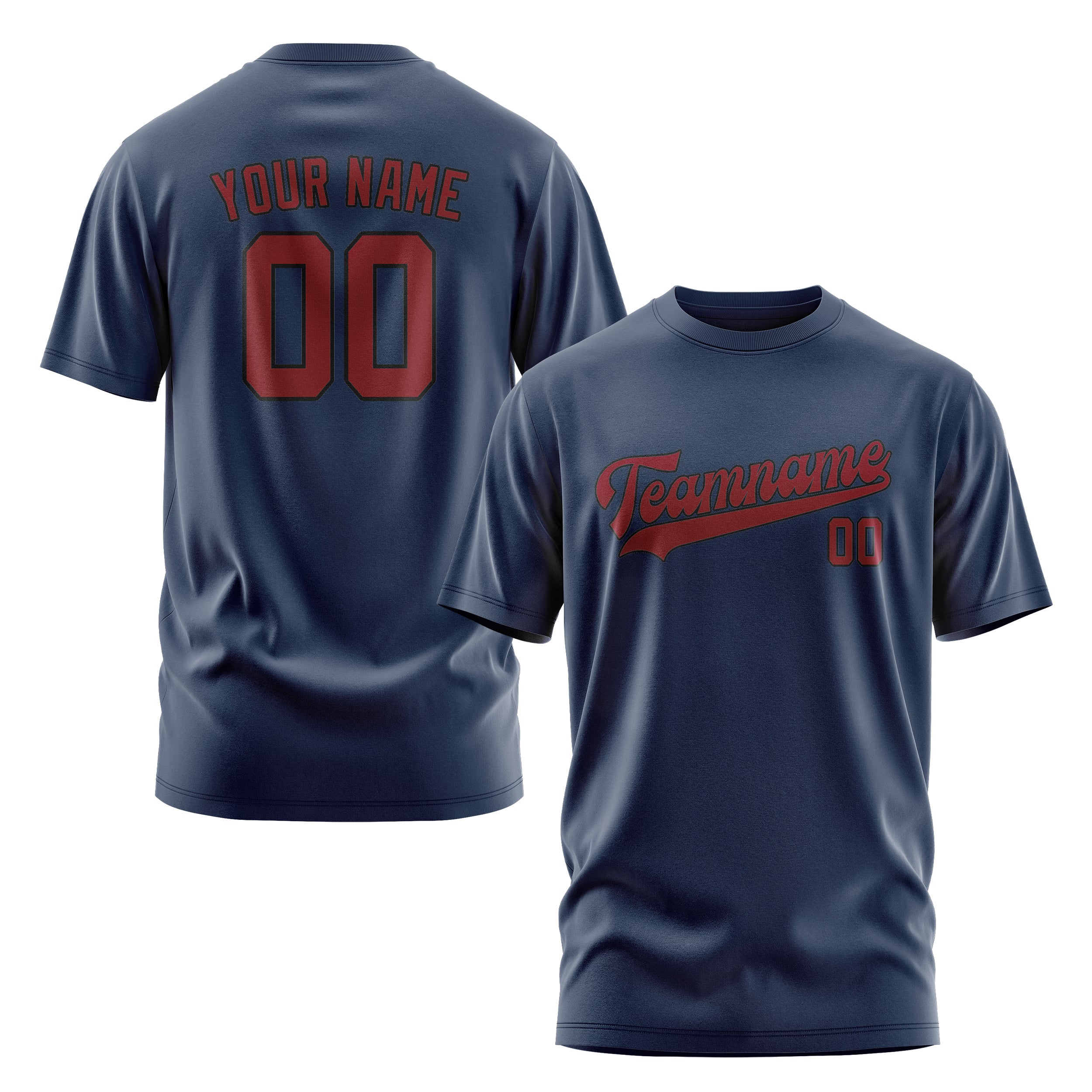 Maßgeschneidertes Marineblau Karmesinrot T-Shirt
