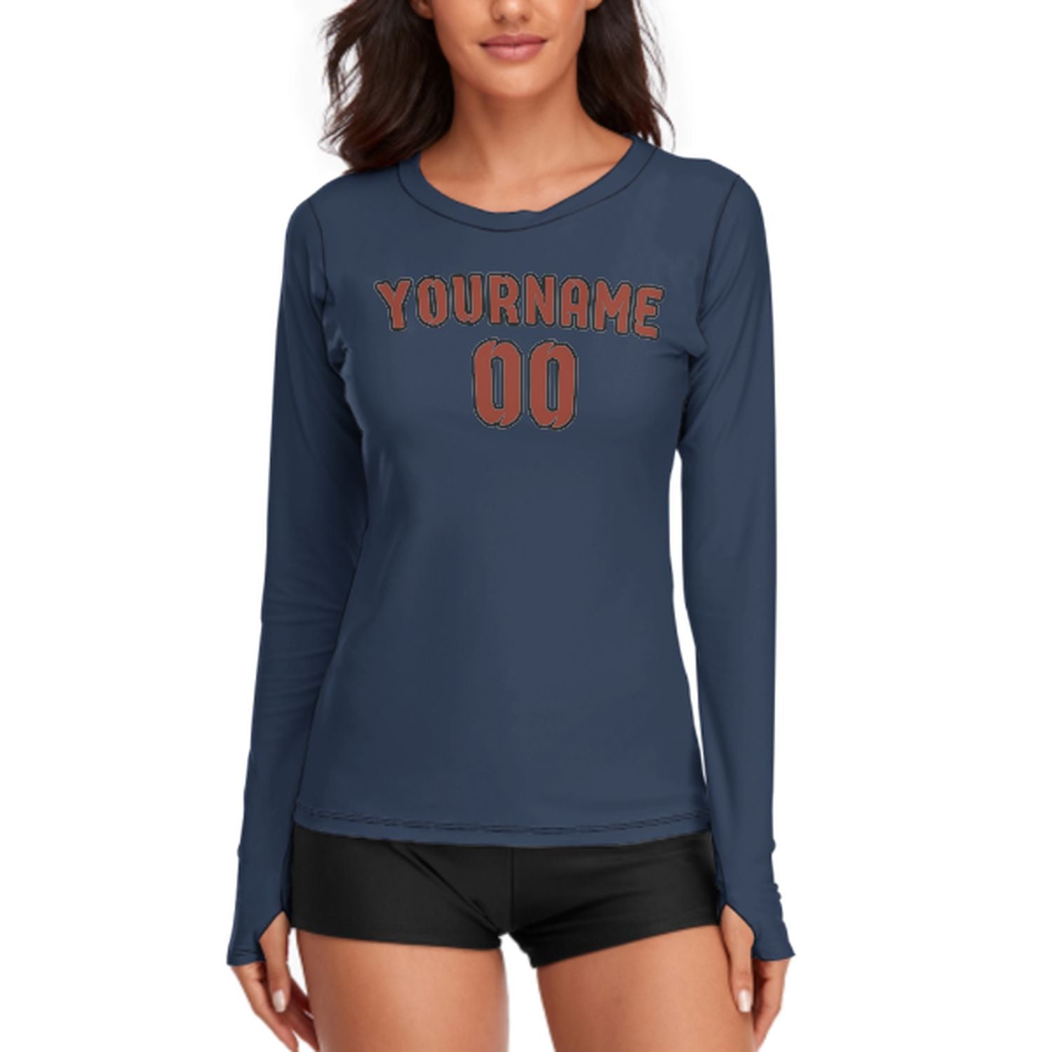 Maßgeschneidertes Marineblau Korallenrot Damen Langarmshirt