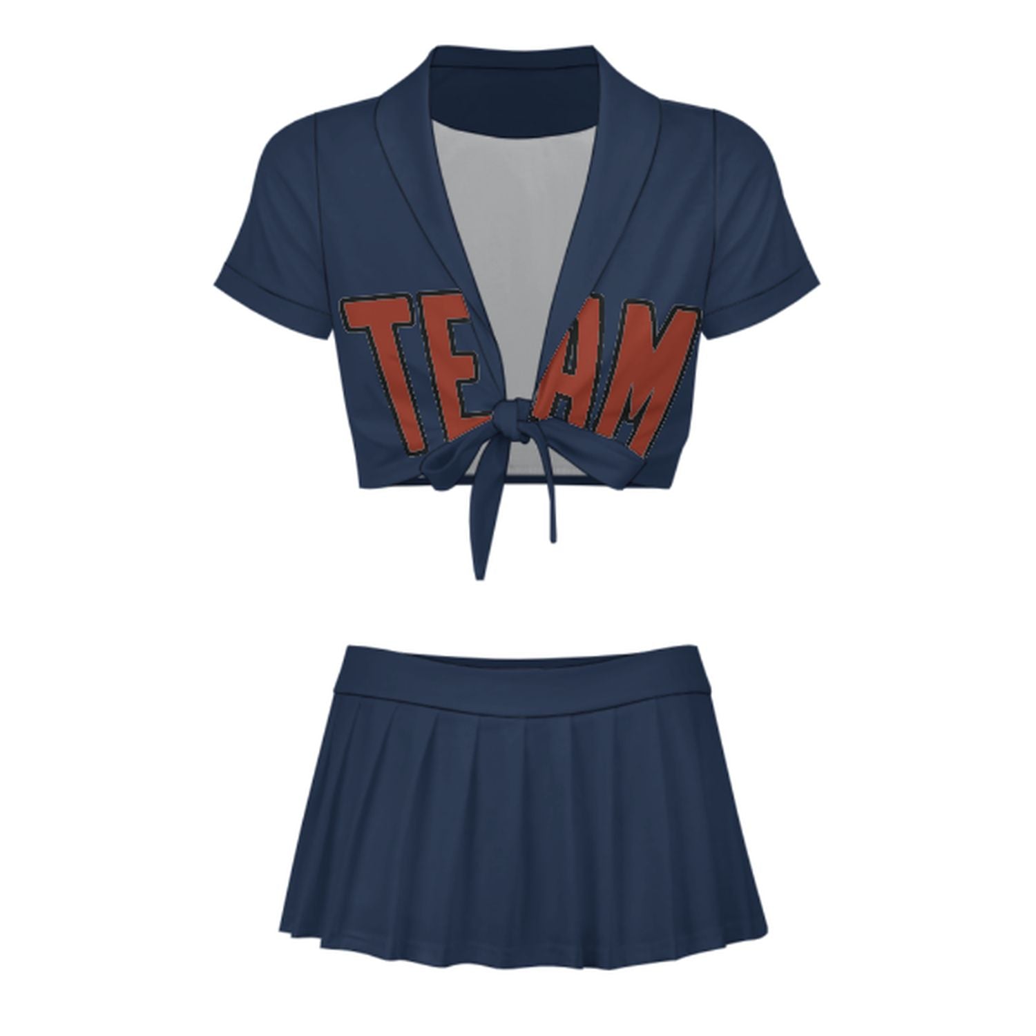Maßgeschneidertes Marineblau Korallenrot Cheerleader Outfit Set