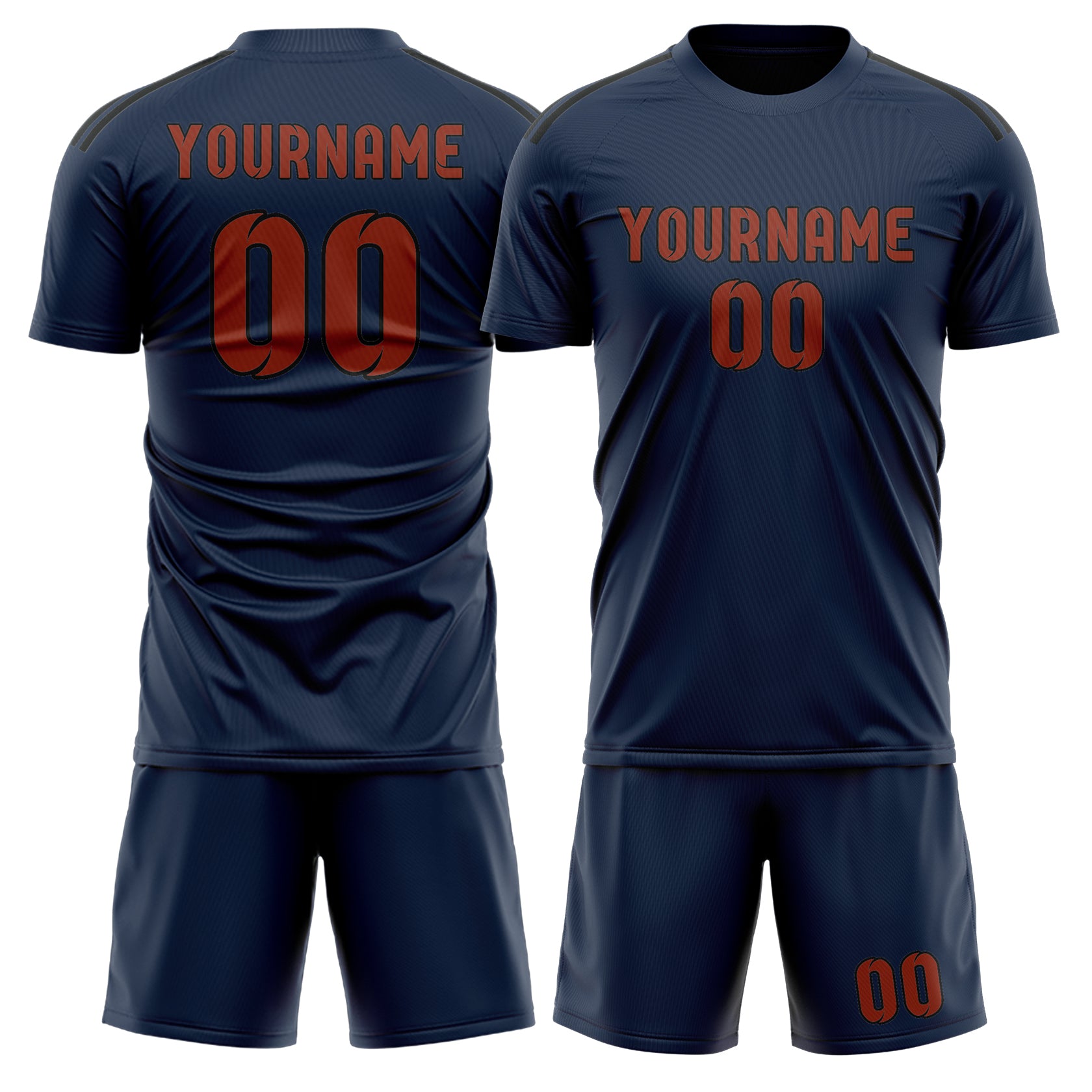 Maßgeschneidertes Professionelles Marineblau Korallenrot Fußballtrikot-Set