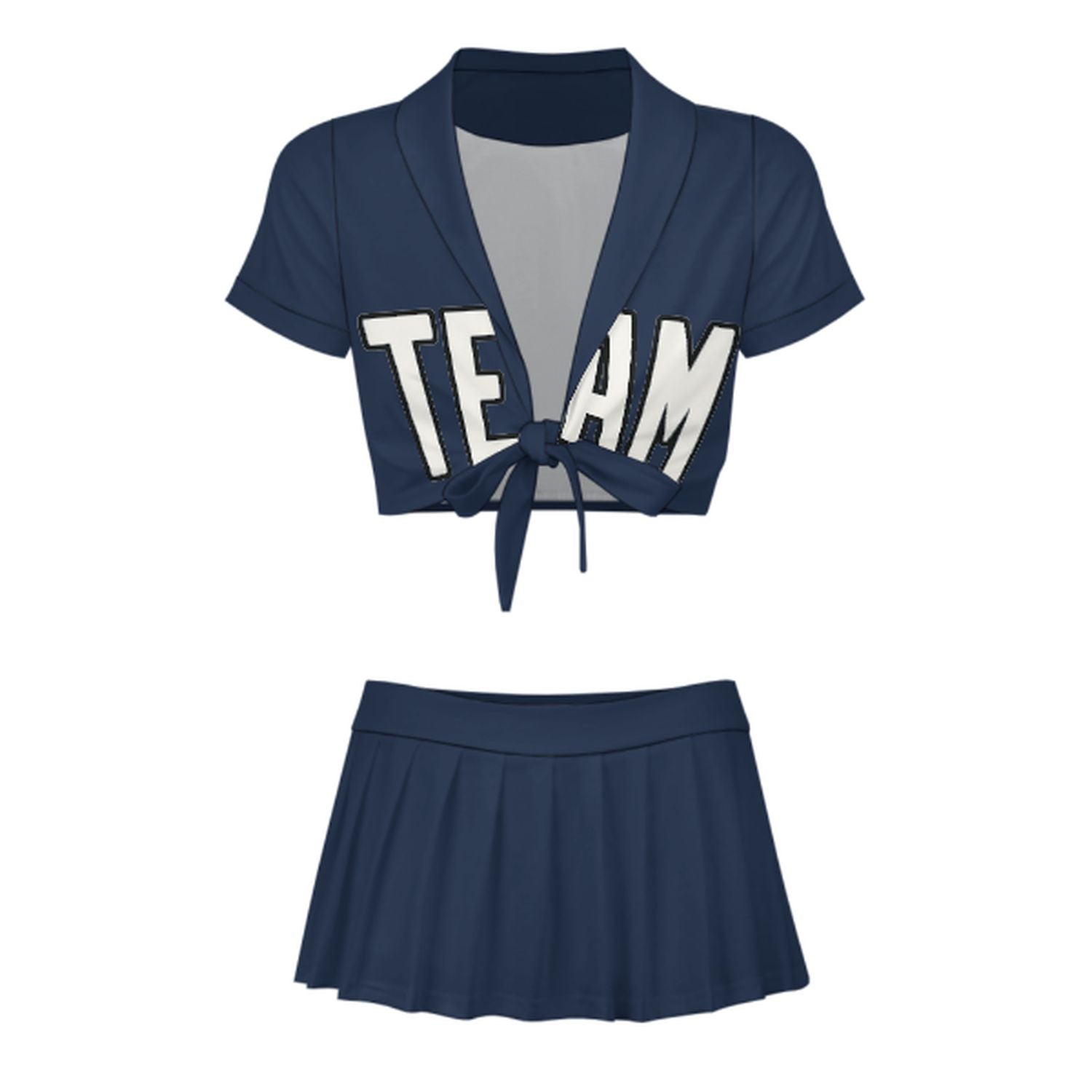 Maßgeschneidertes Marineblau Weiß Cheerleader Outfit Set