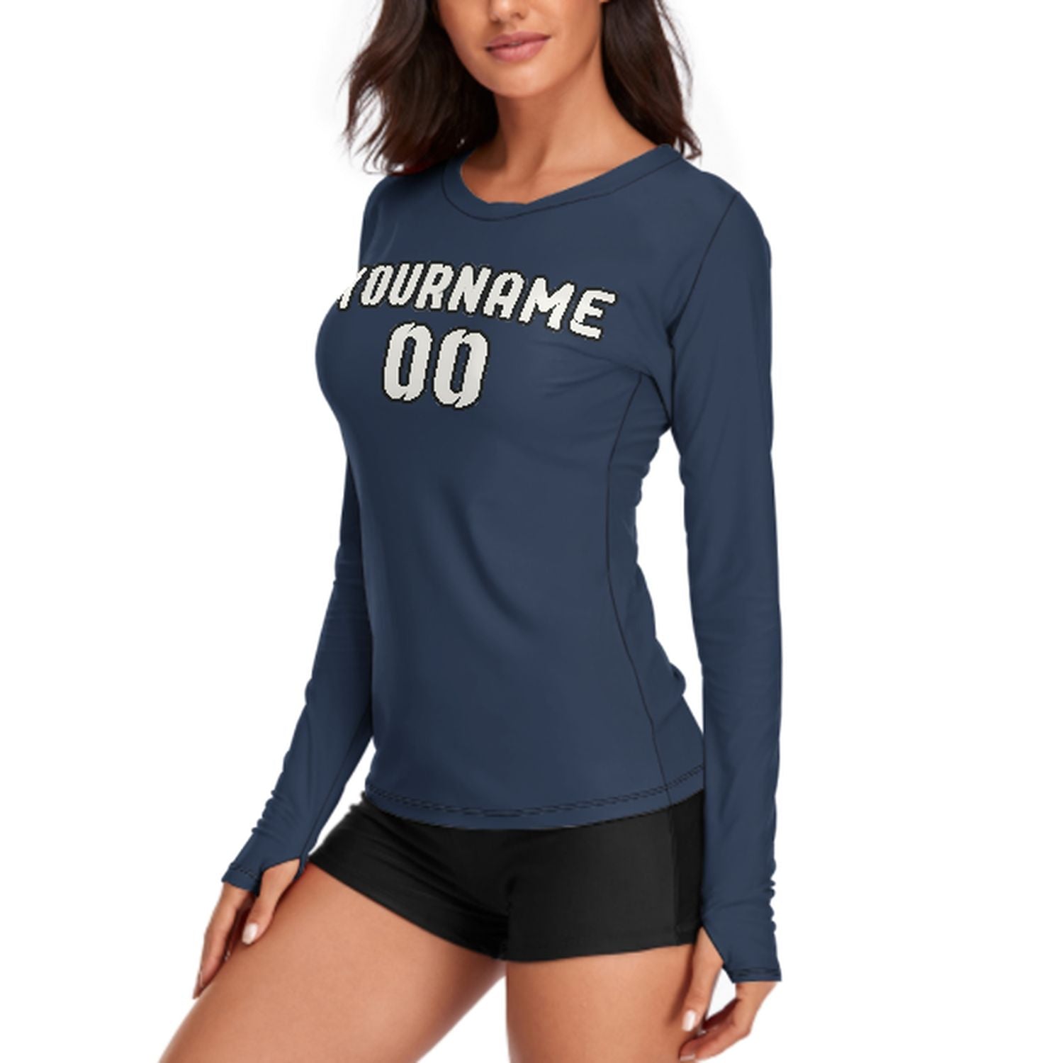 Maßgeschneidertes Marineblau Weiß Damen Langarmshirt