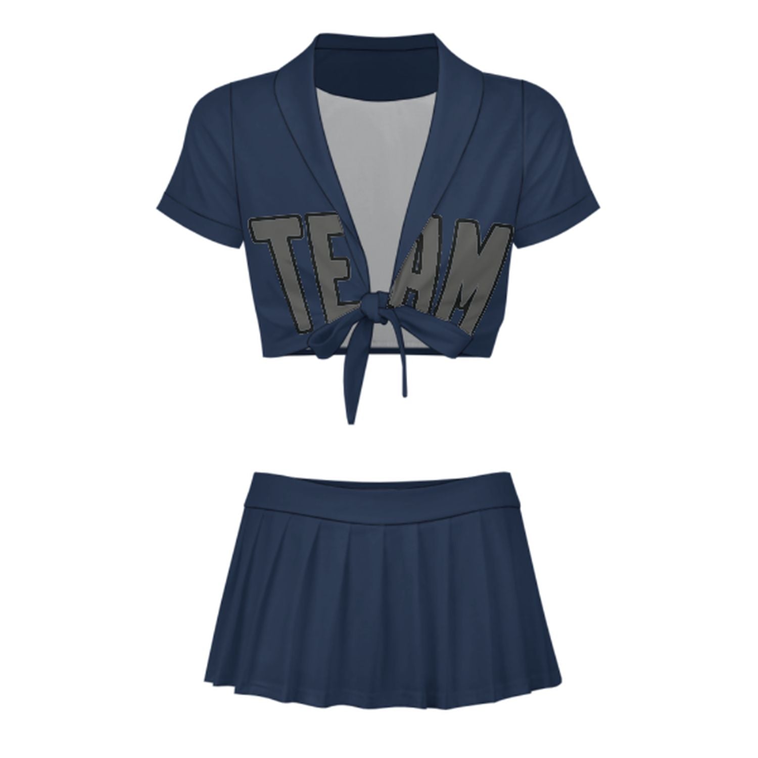 Maßgeschneidertes Marineblau Dunkelgrau Cheerleader Outfit Set