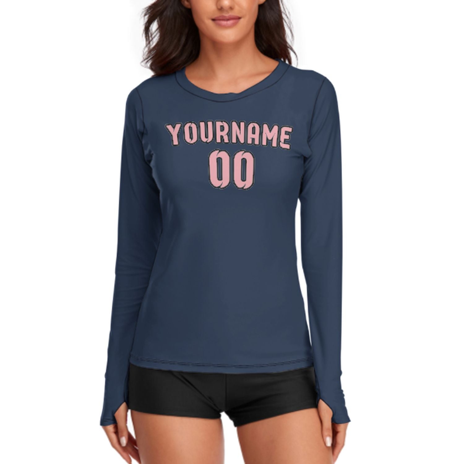 Maßgeschneidertes Marineblau Rosa Damen Langarmshirt