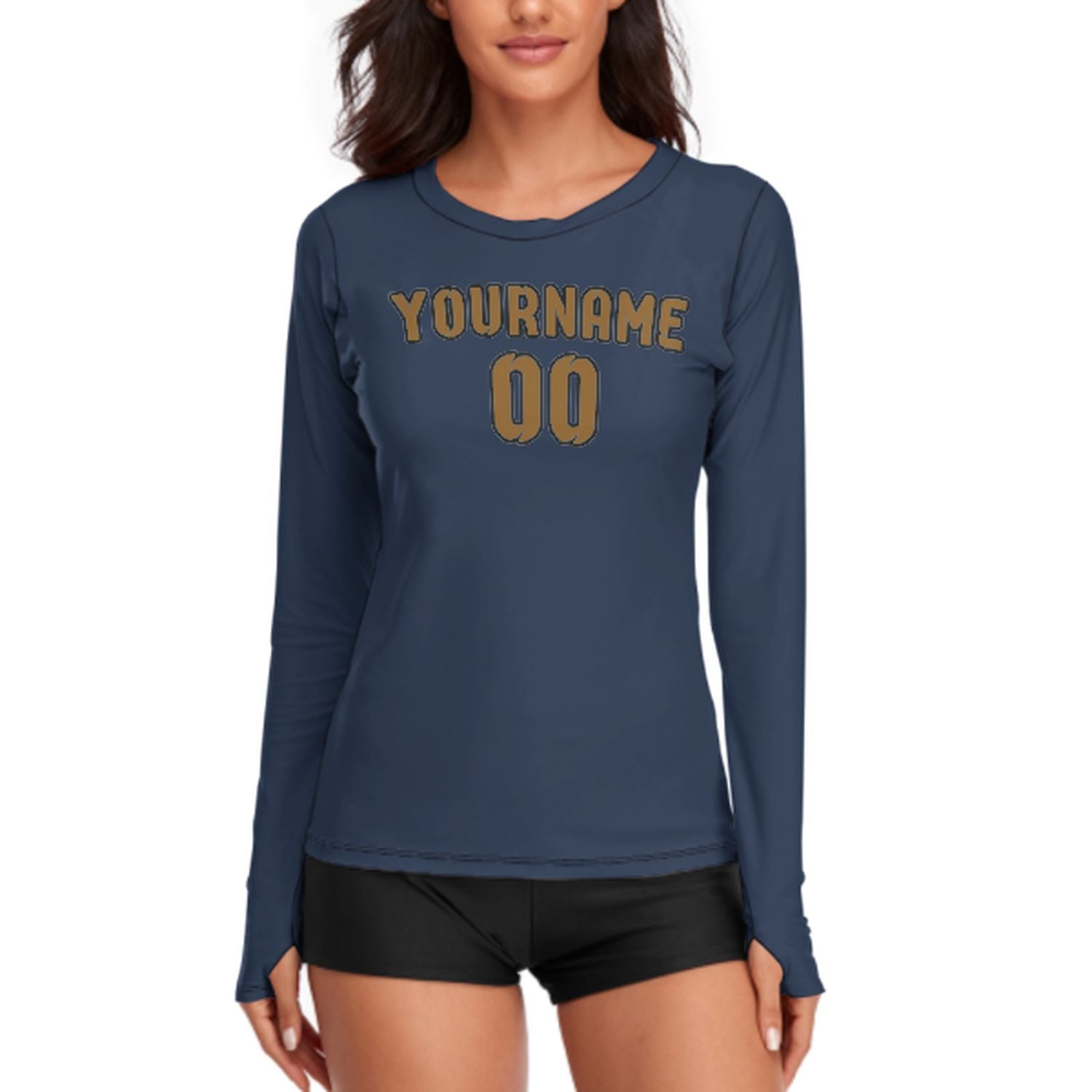 Maßgeschneidertes Marineblau Khaki Damen Langarmshirt
