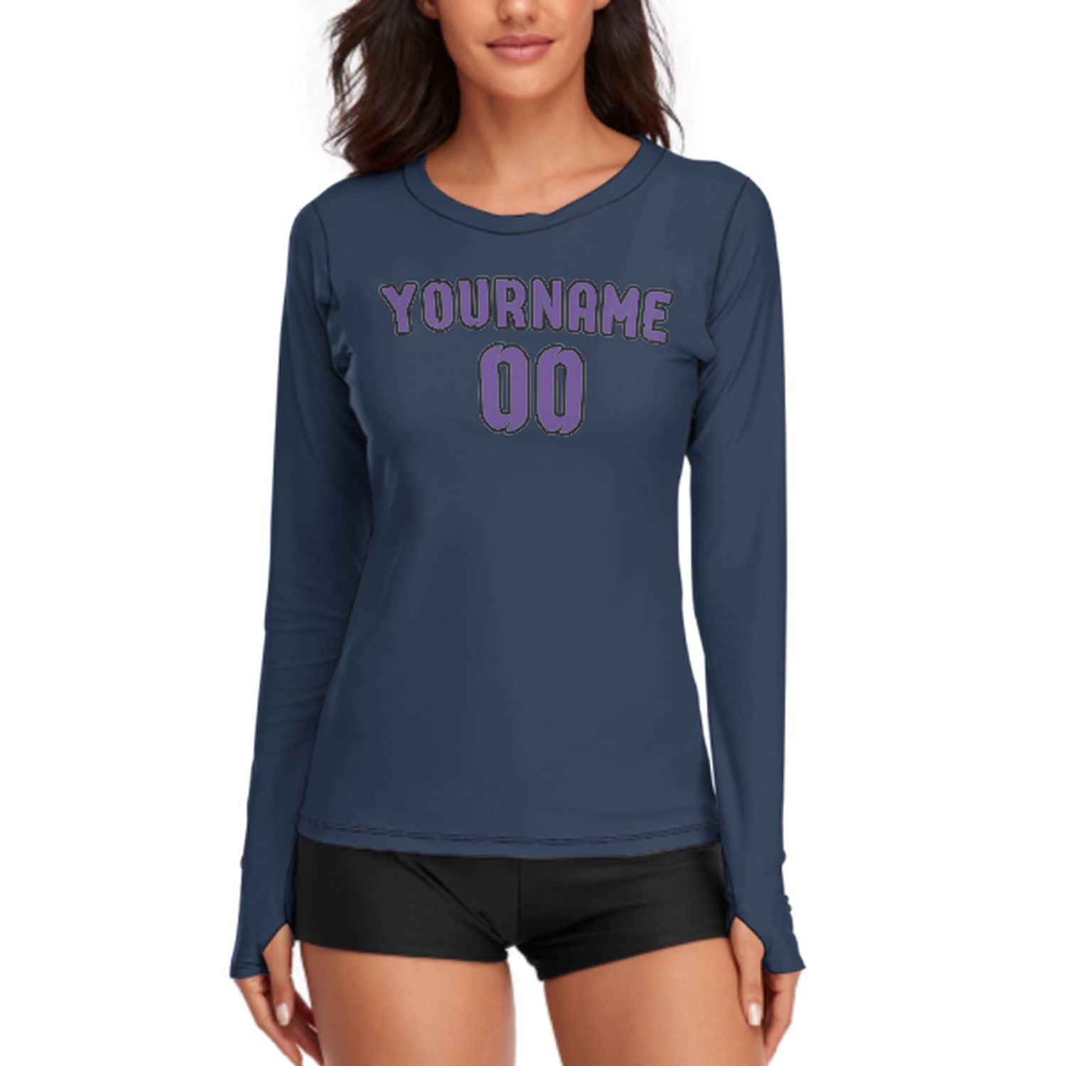 Maßgeschneidertes Marineblau Lavendel Damen Langarmshirt