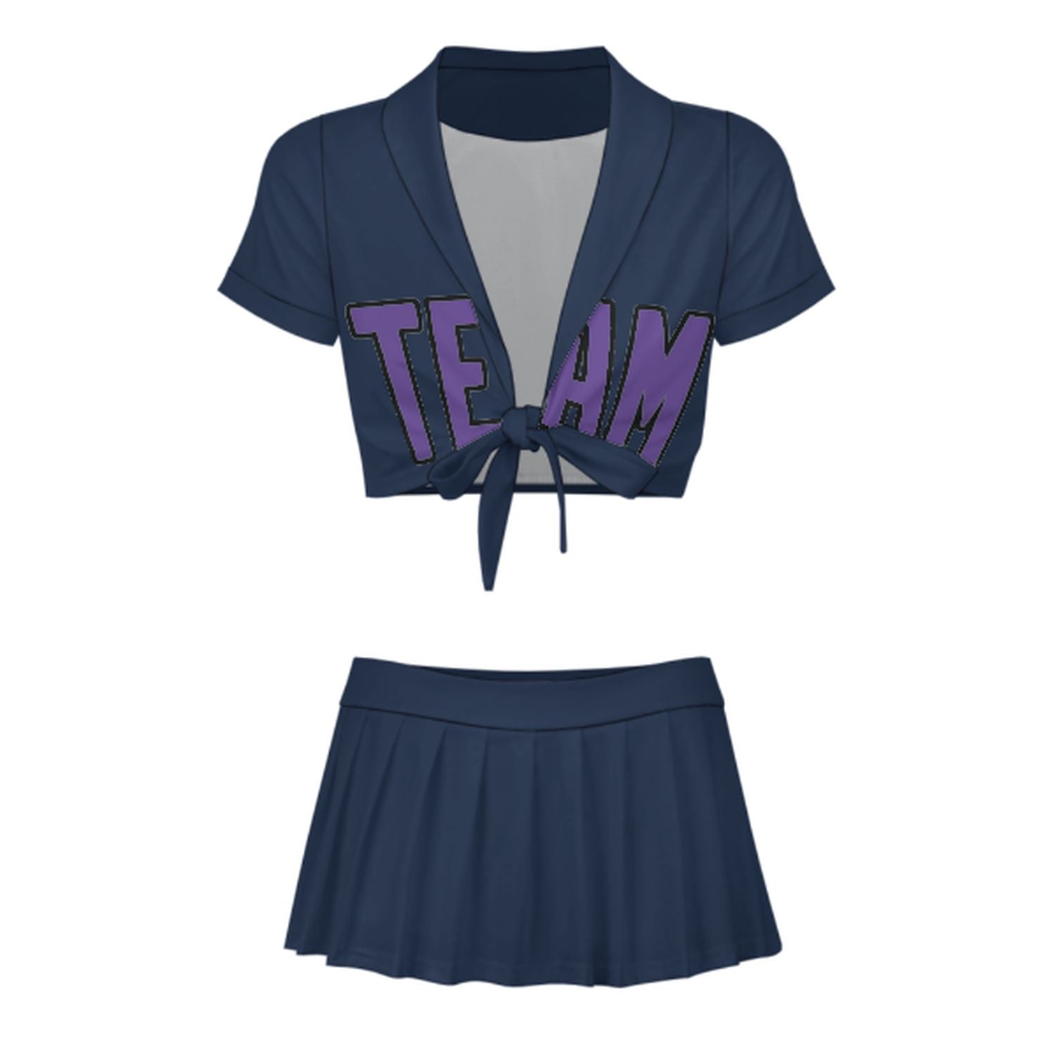 Maßgeschneidertes Marineblau Lavendel Cheerleader Outfit Set