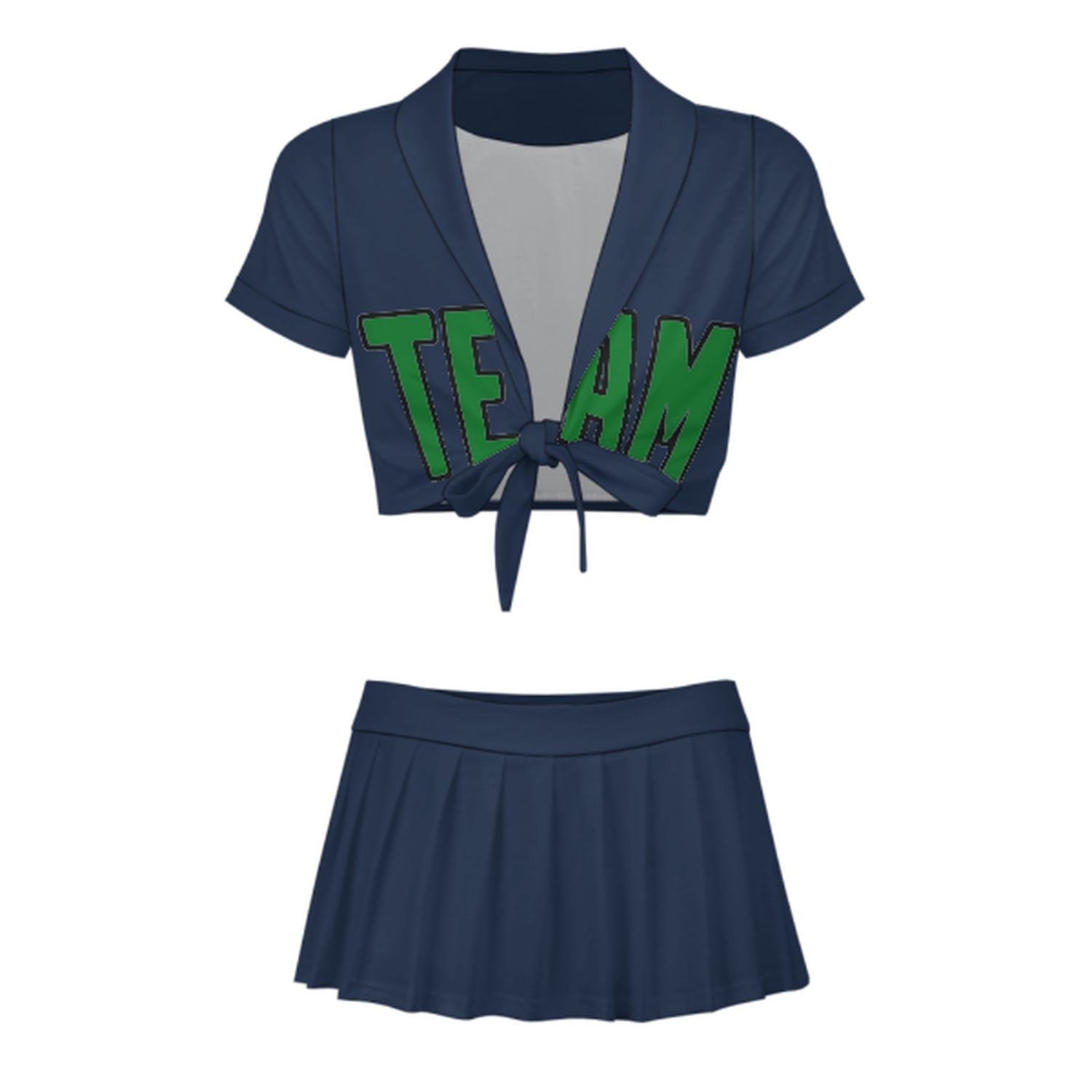 Maßgeschneidertes Marineblau Smaragdgrün Cheerleader Outfit Set