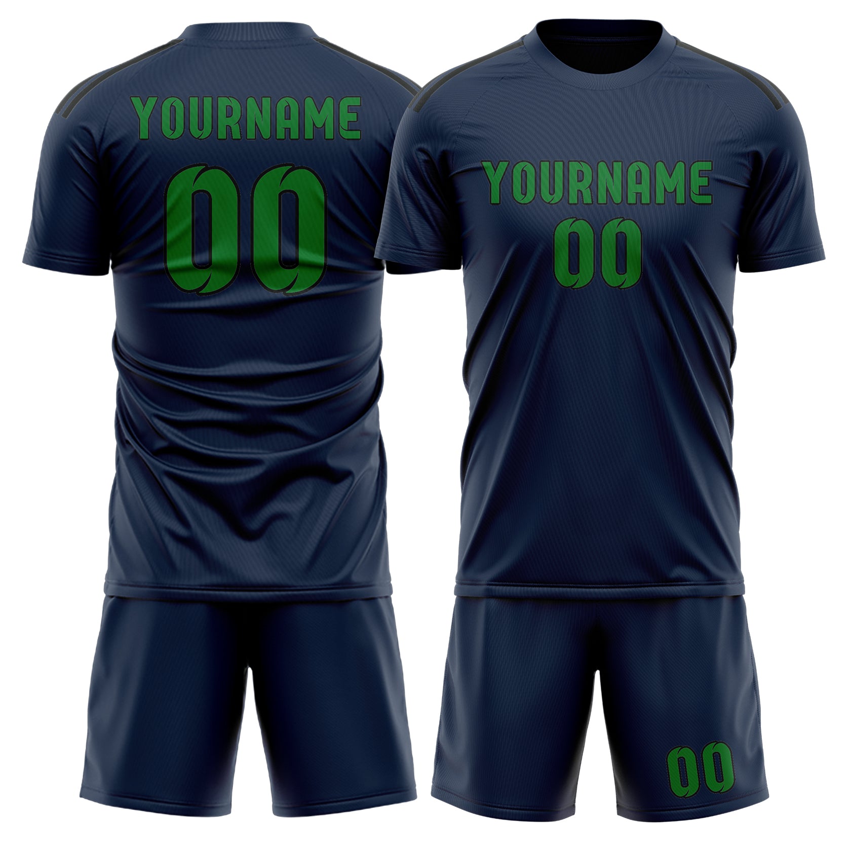 Maßgeschneidertes Professionelles Marineblau Smaragdgrün Fußballtrikot-Set