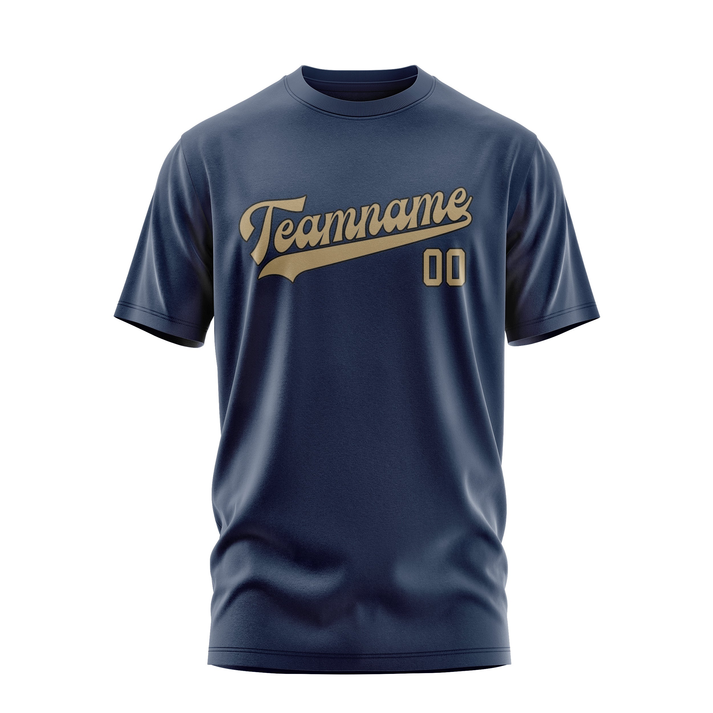 Maßgeschneidertes Marineblau Hellkhaki T-Shirt