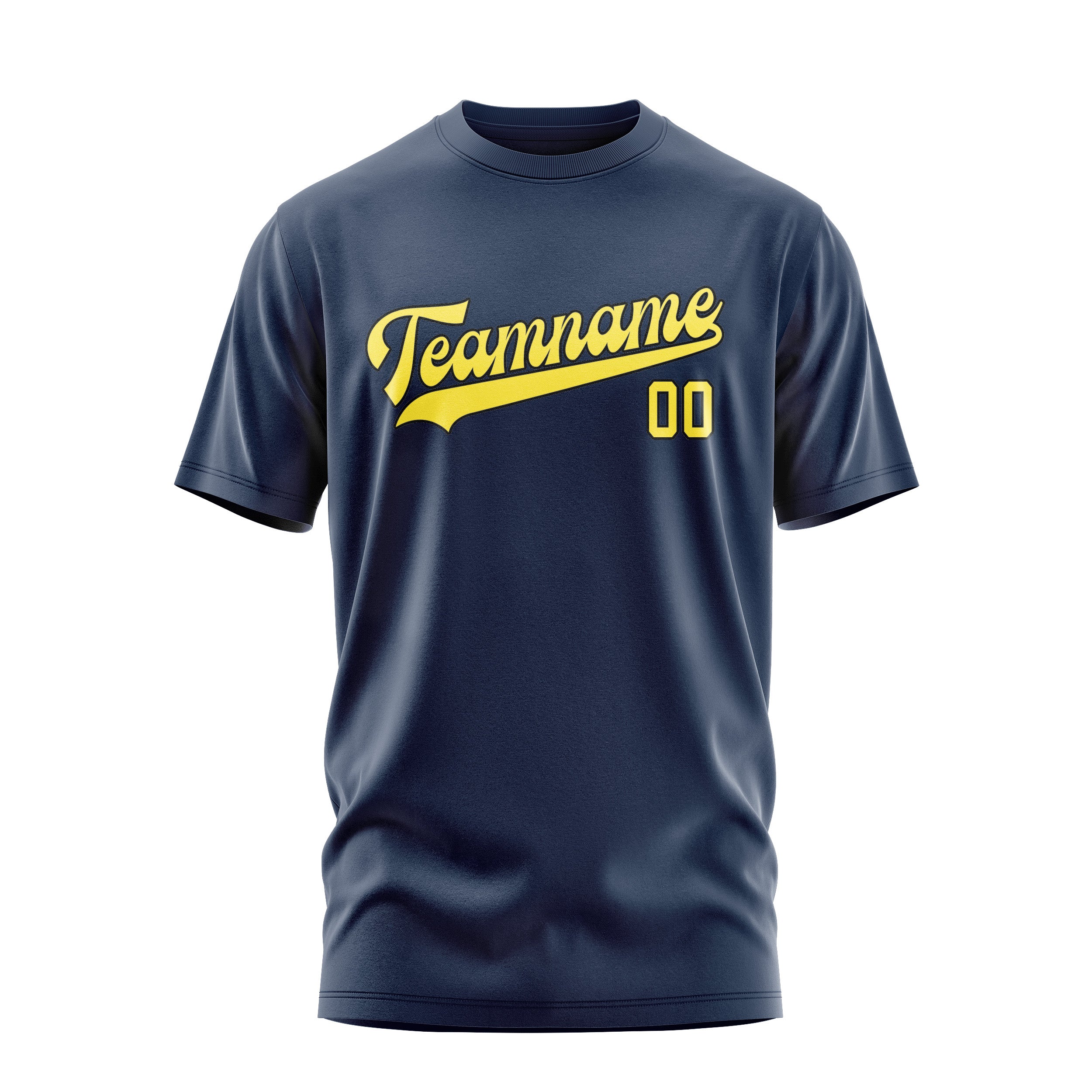 Maßgeschneidertes Marineblau Blassgelb T-Shirt