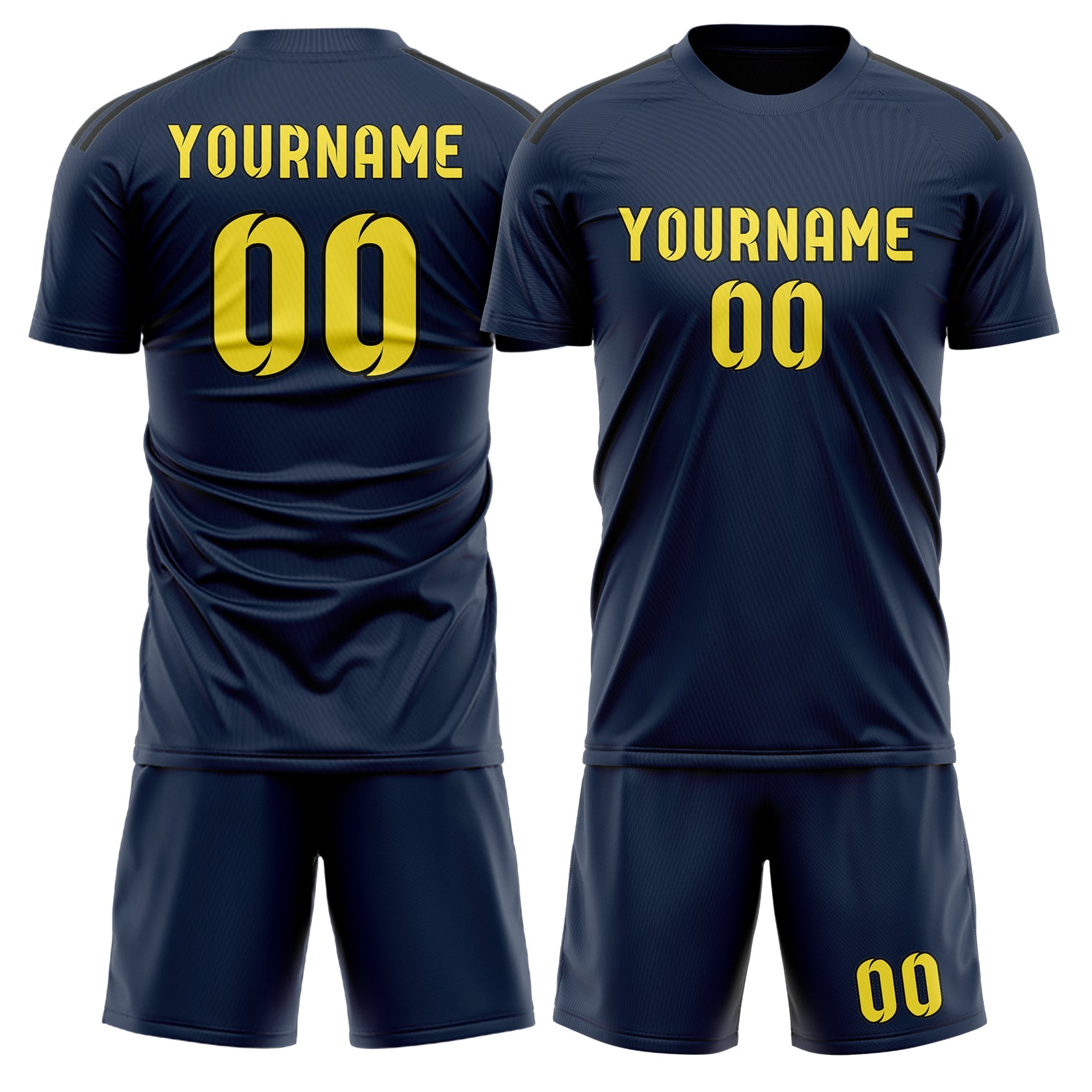 Maßgeschneidertes Professionelles Marineblau Blassgelb Fußballtrikot-Set