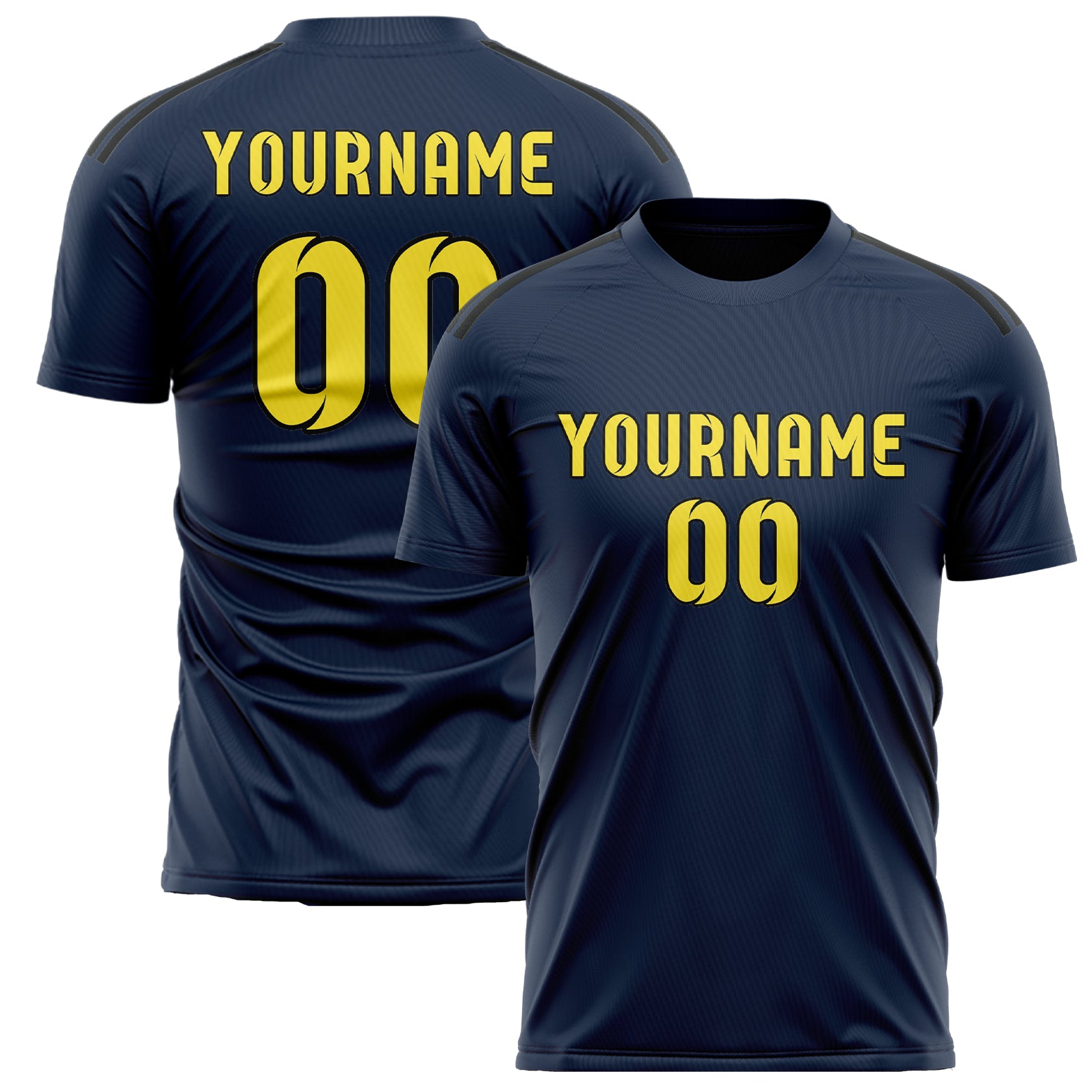 Benutzerdefiniertes Professionelles Marineblau Blassgelb Fußballtrikot