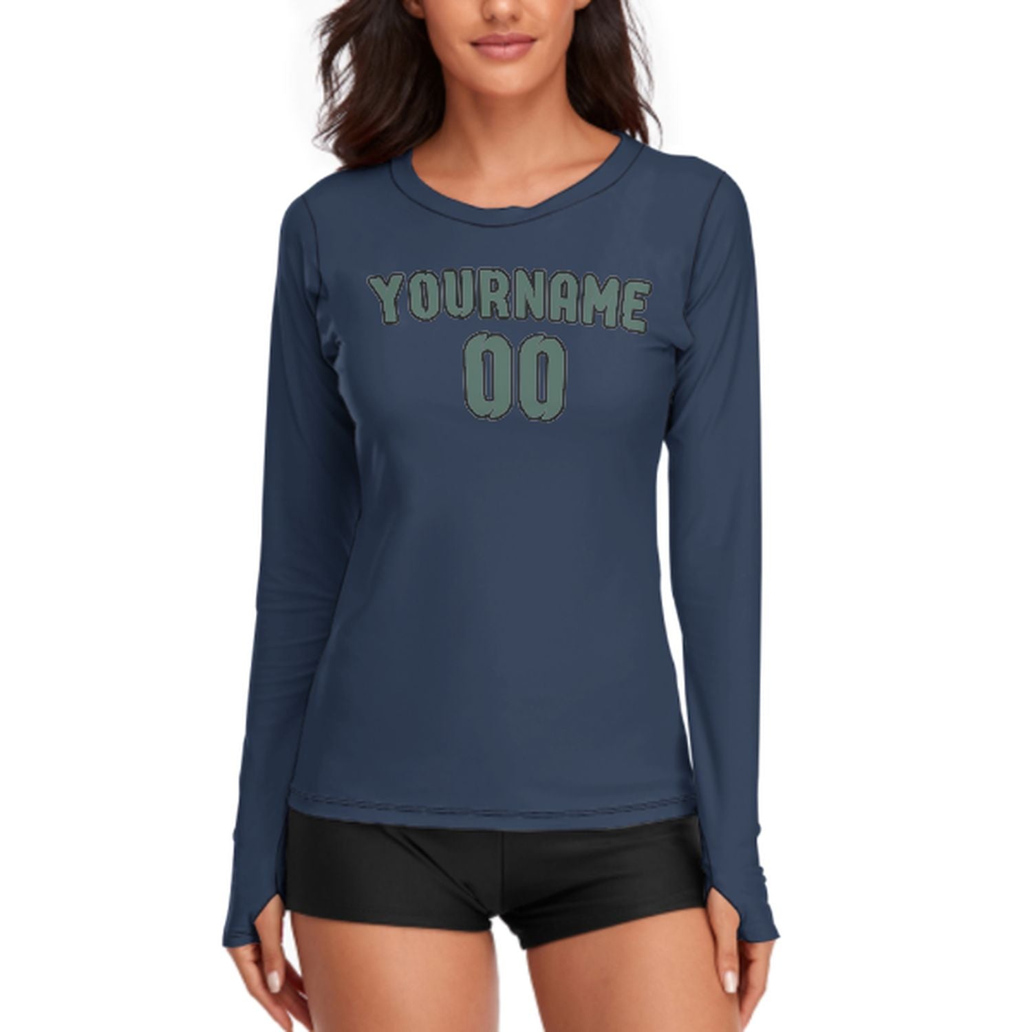 Maßgeschneidertes Marineblau Blaugrün Damen Langarmshirt