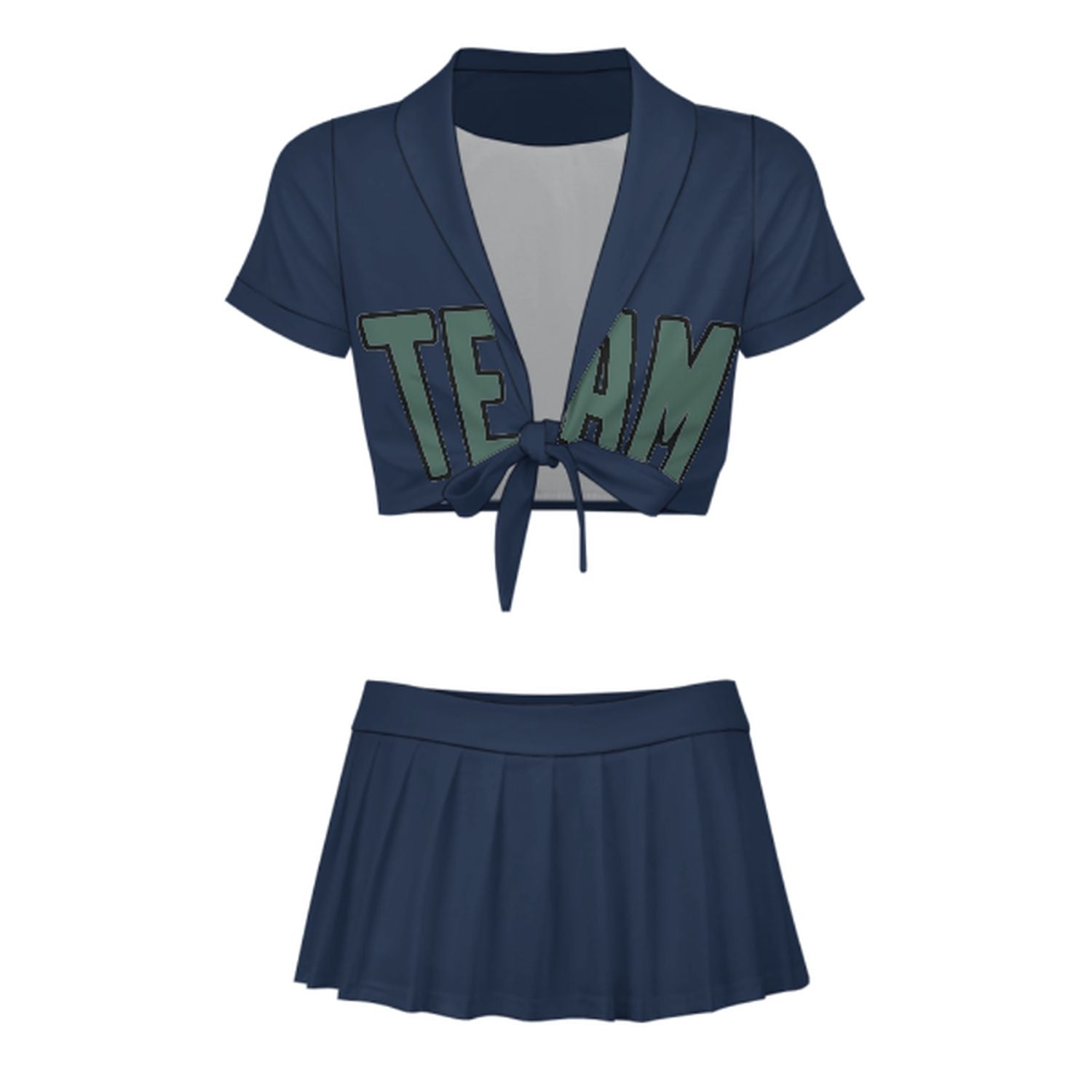 Completo da cheerleader personalizzato blu navy e verde acqua