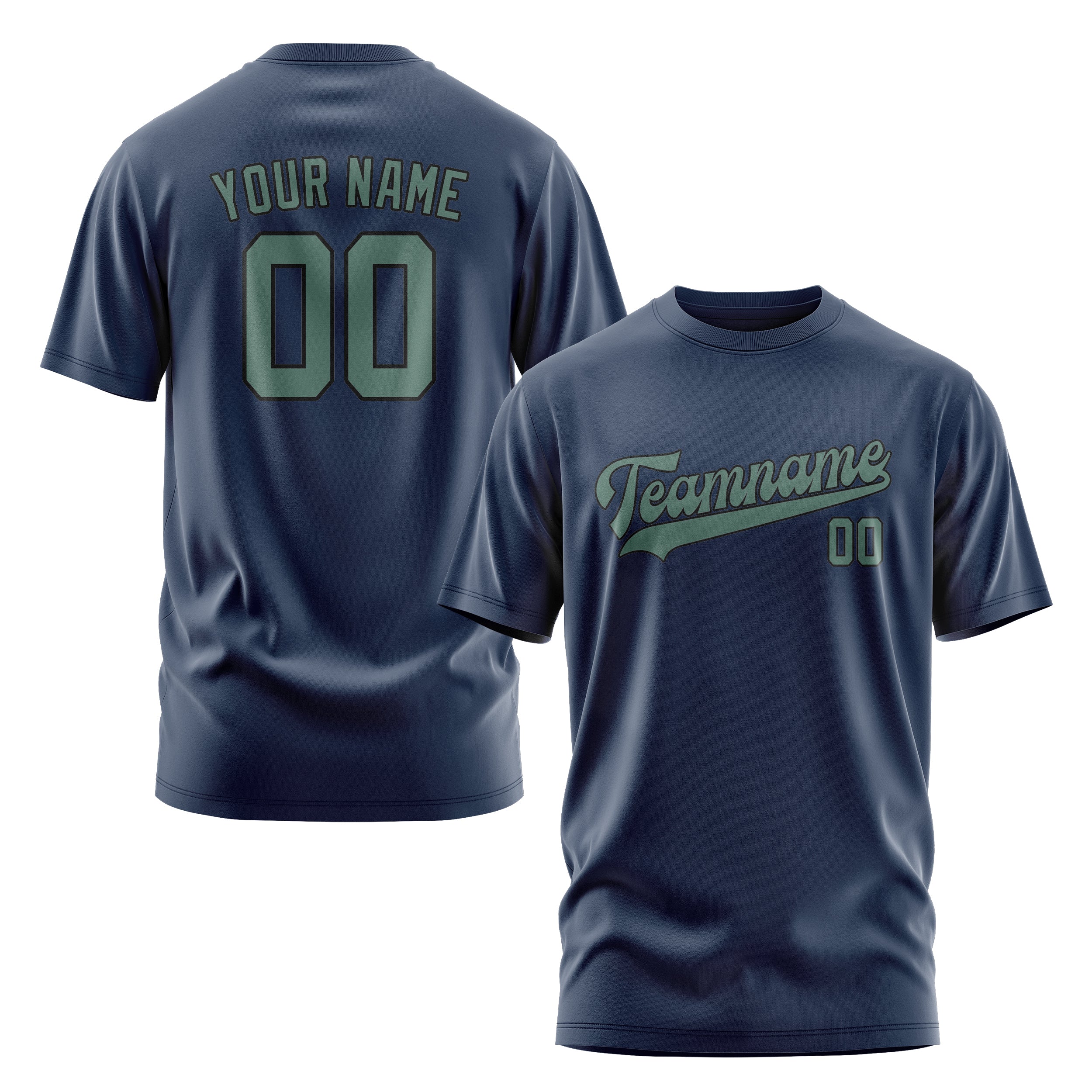 Maßgeschneidertes Marineblau Blaugrün T-Shirt