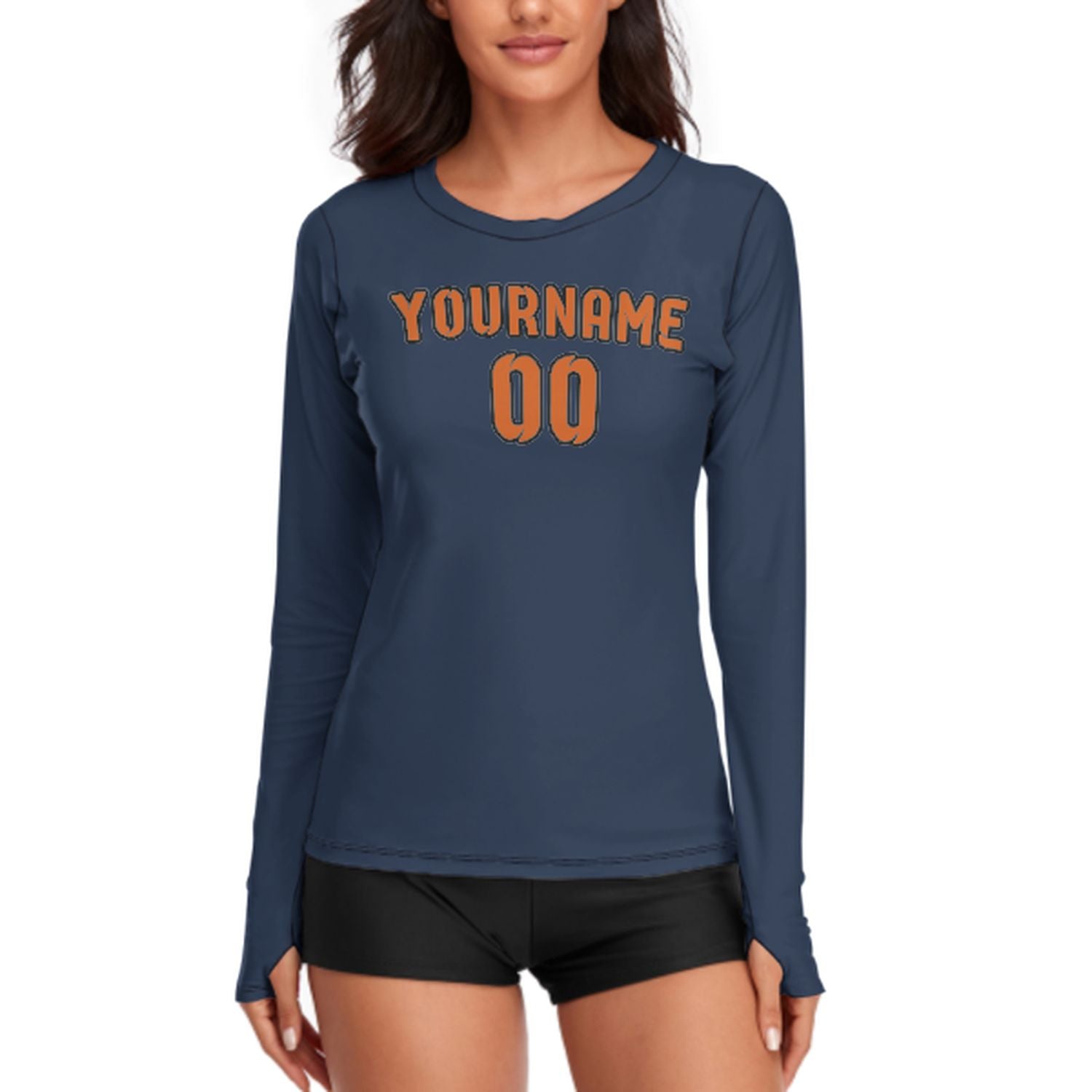 Maßgeschneidertes Marineblau Orange Damen Langarmshirt