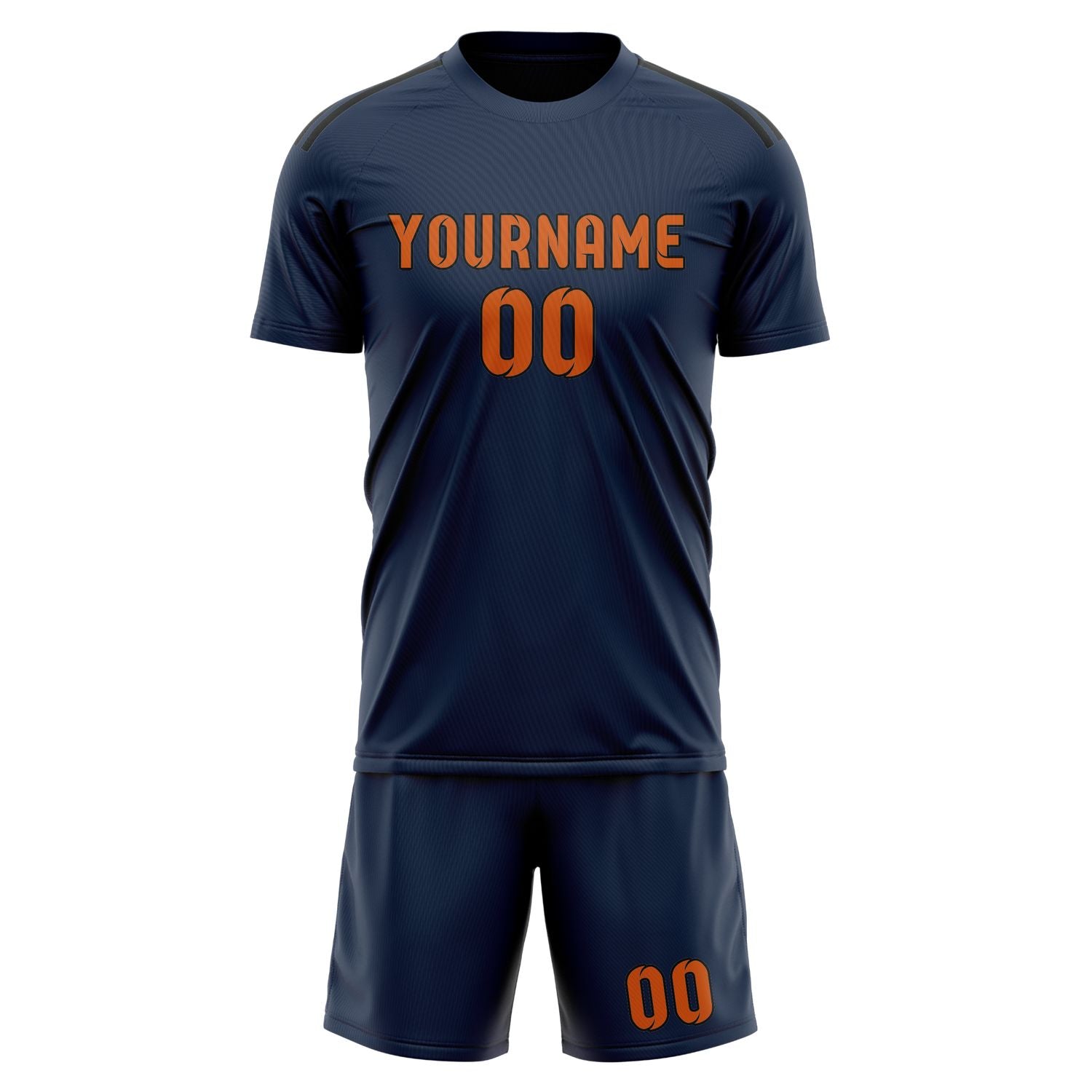 Maßgeschneidertes Professionelles Marineblau Orange Fußballtrikot-Set