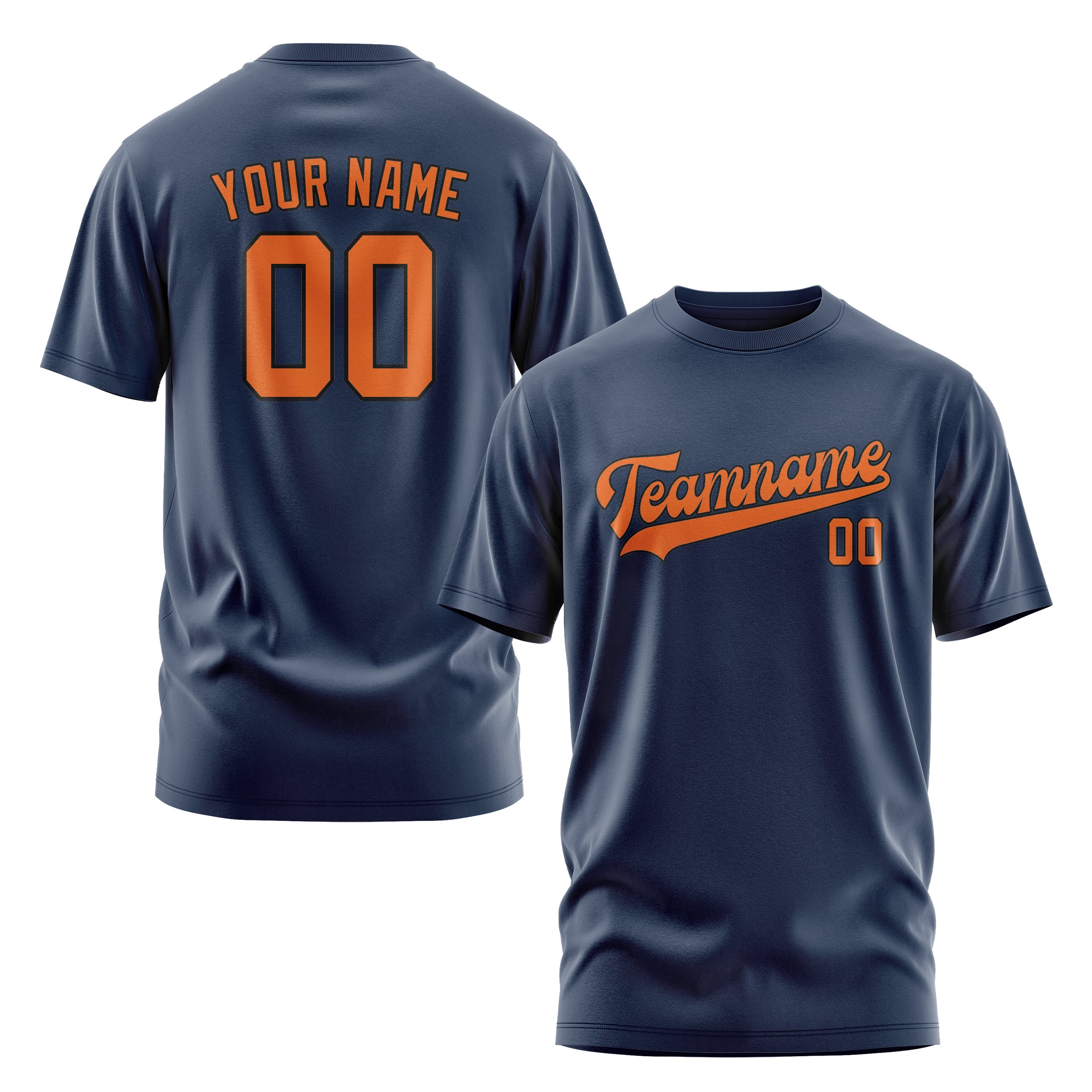 Maßgeschneidertes Marineblau Orange T-Shirt