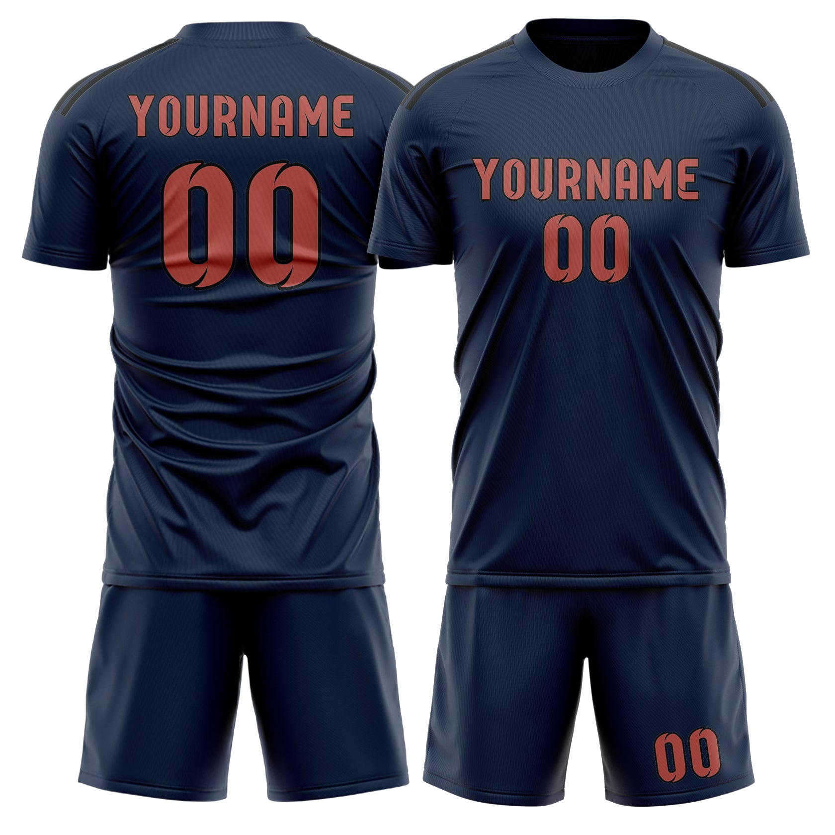 Maßgeschneidertes Professionelles Marineblau Kupferrose Fußballtrikot-Set