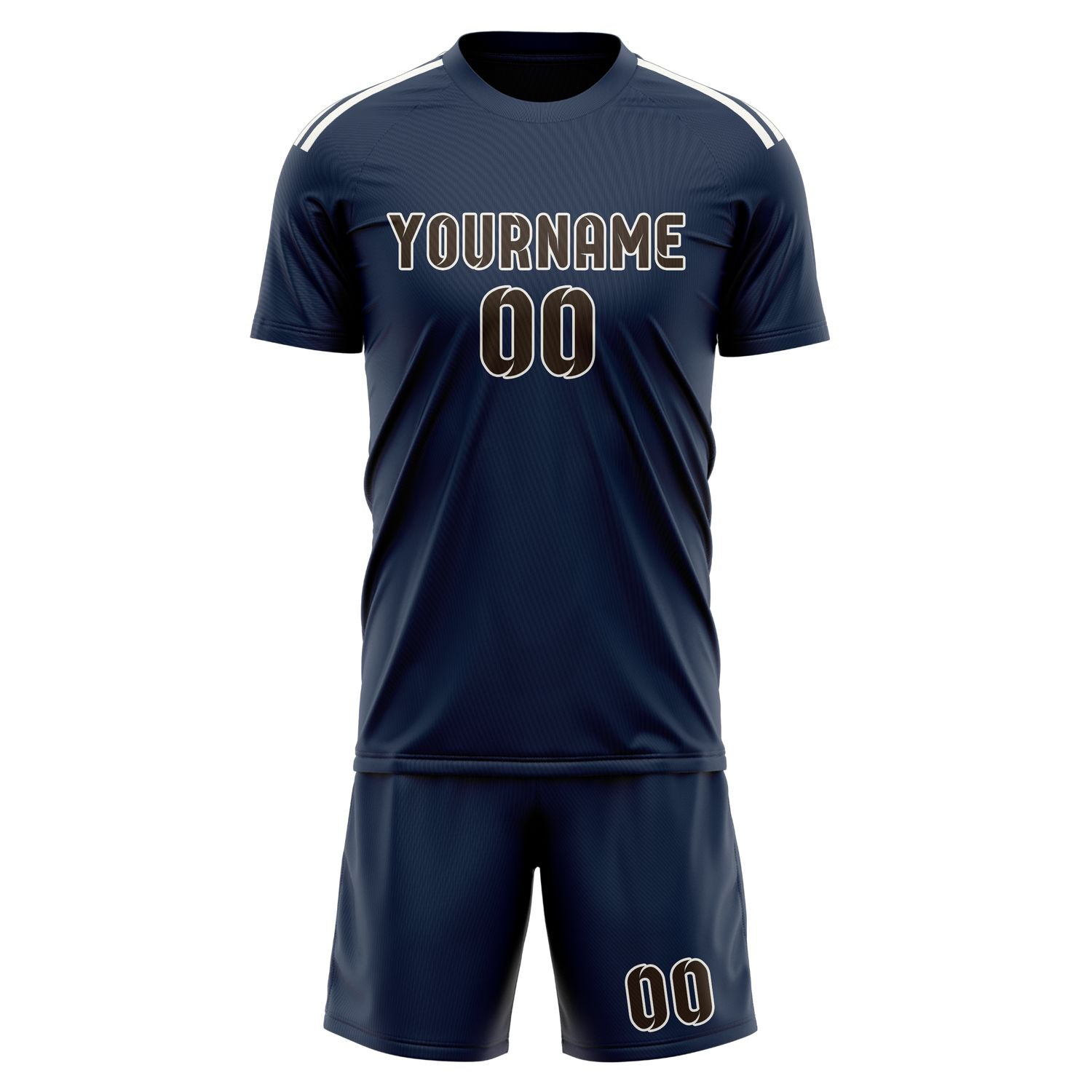 Maßgeschneidertes Professionelles Marineblau Braun Fußballtrikot-Set