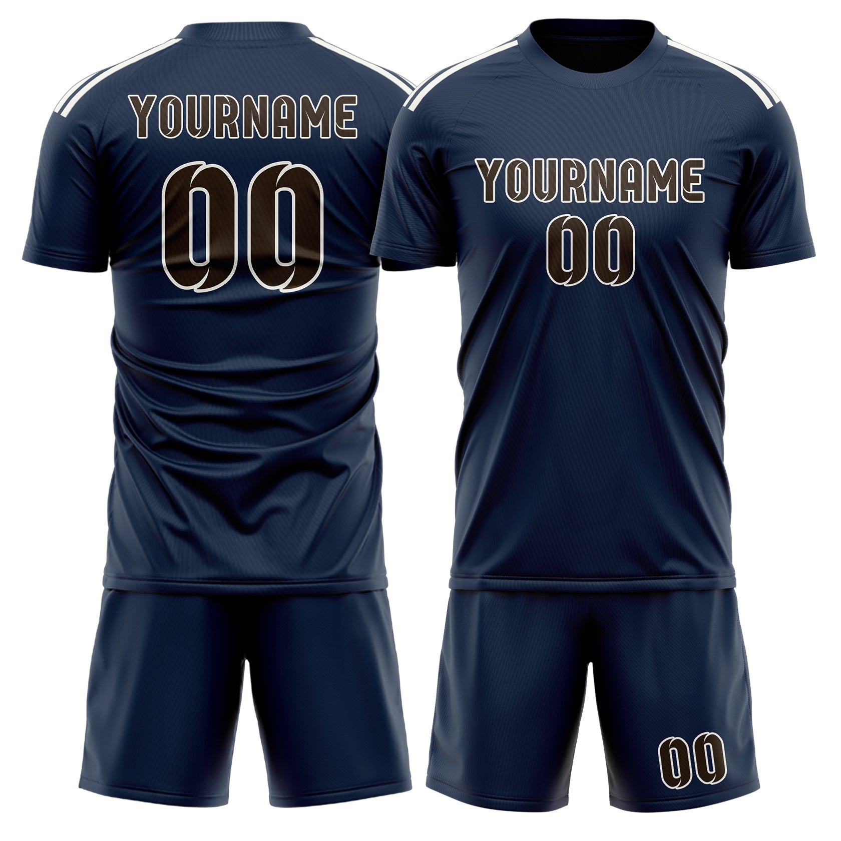 Maßgeschneidertes Professionelles Marineblau Braun Fußballtrikot-Set