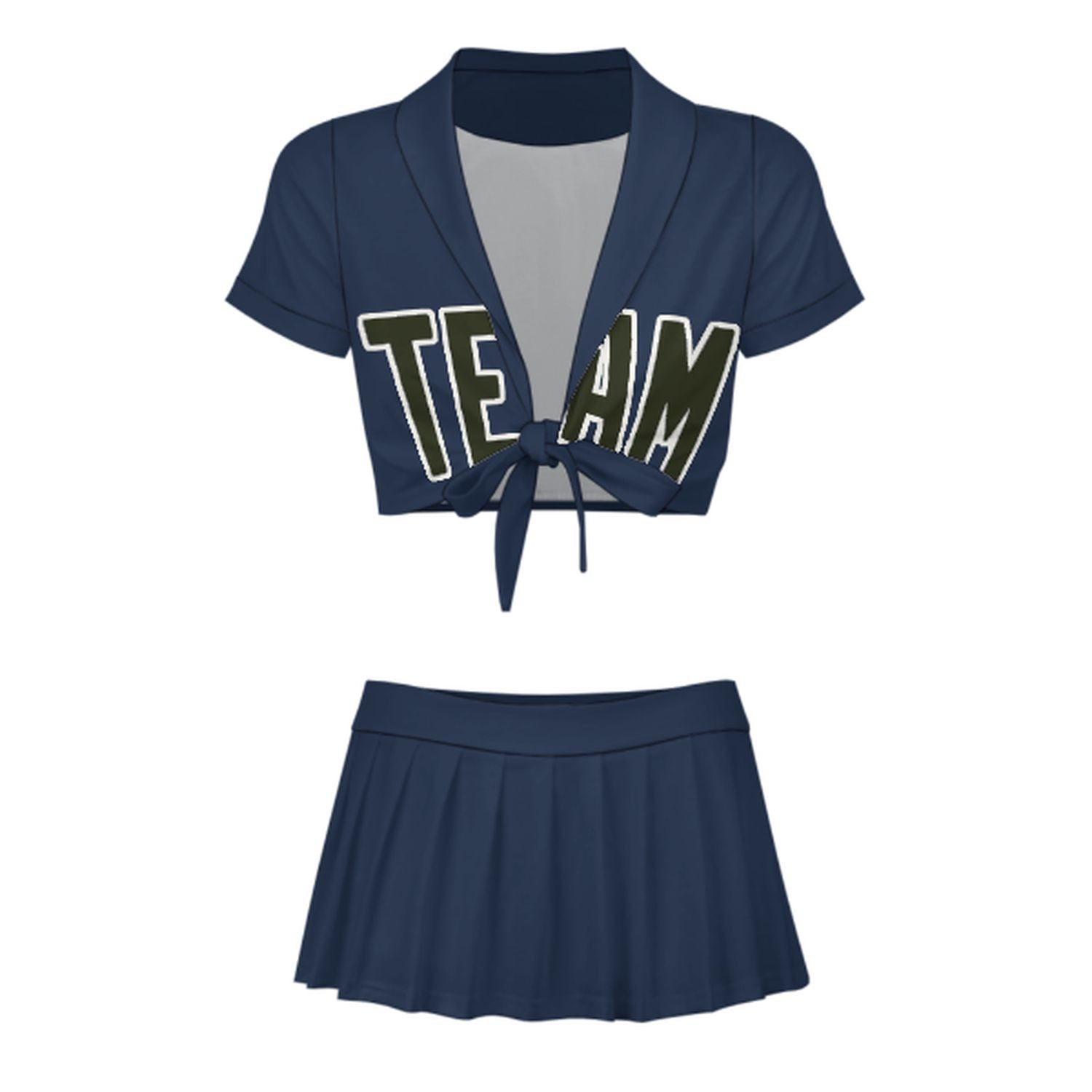 Completo da cheerleader personalizzato blu navy e verde oliva scuro
