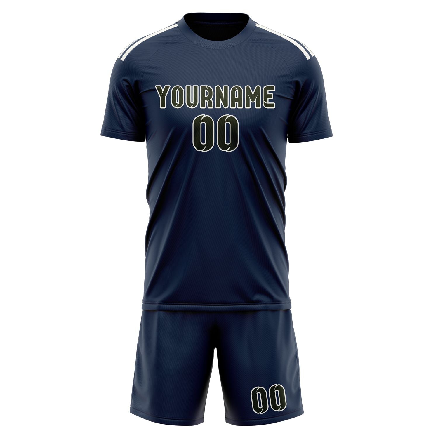 Maßgeschneidertes Professionelles Marineblau Dunkles Oliv Fußballtrikot-Set