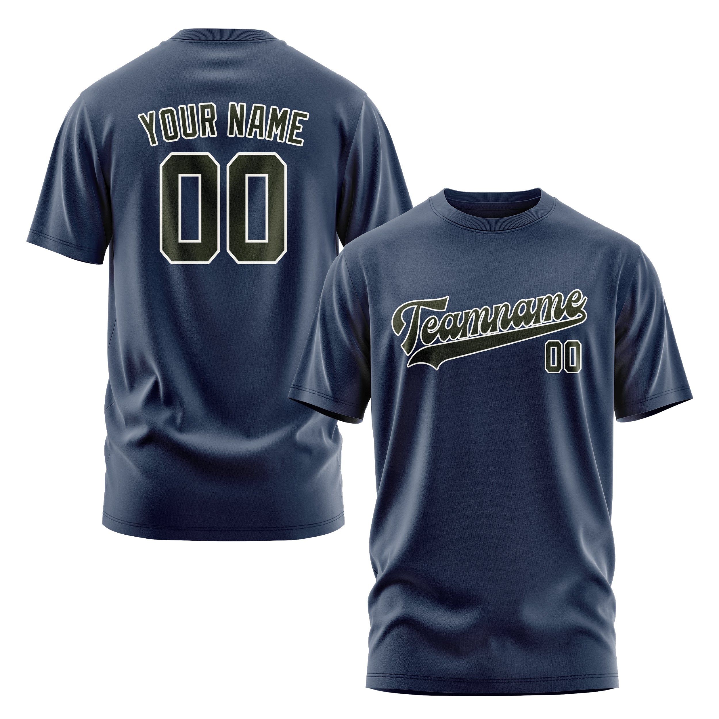 Maßgeschneidertes Marineblau Dunkles Oliv T-Shirt