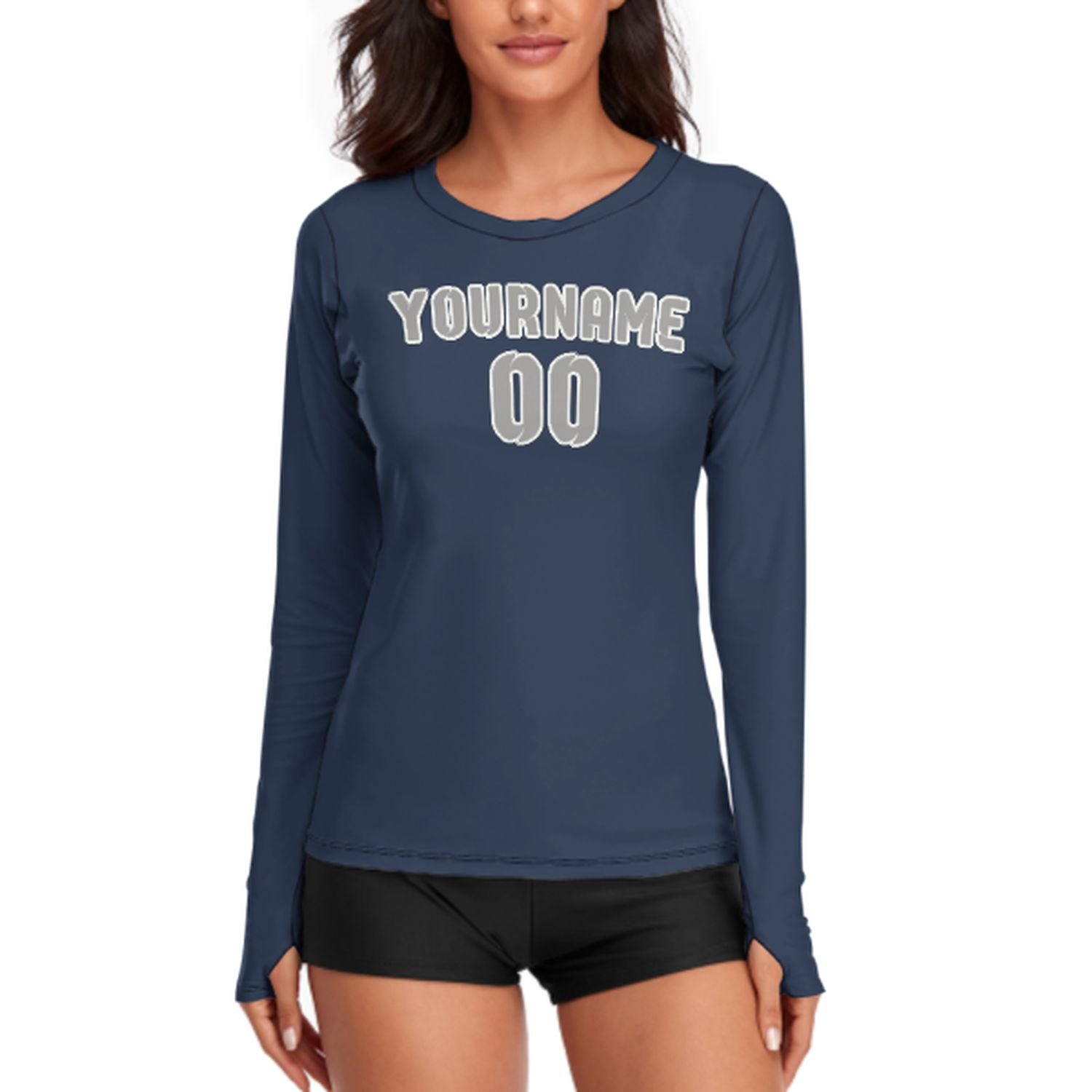 Maßgeschneidertes Marineblau Grau Damen Langarmshirt