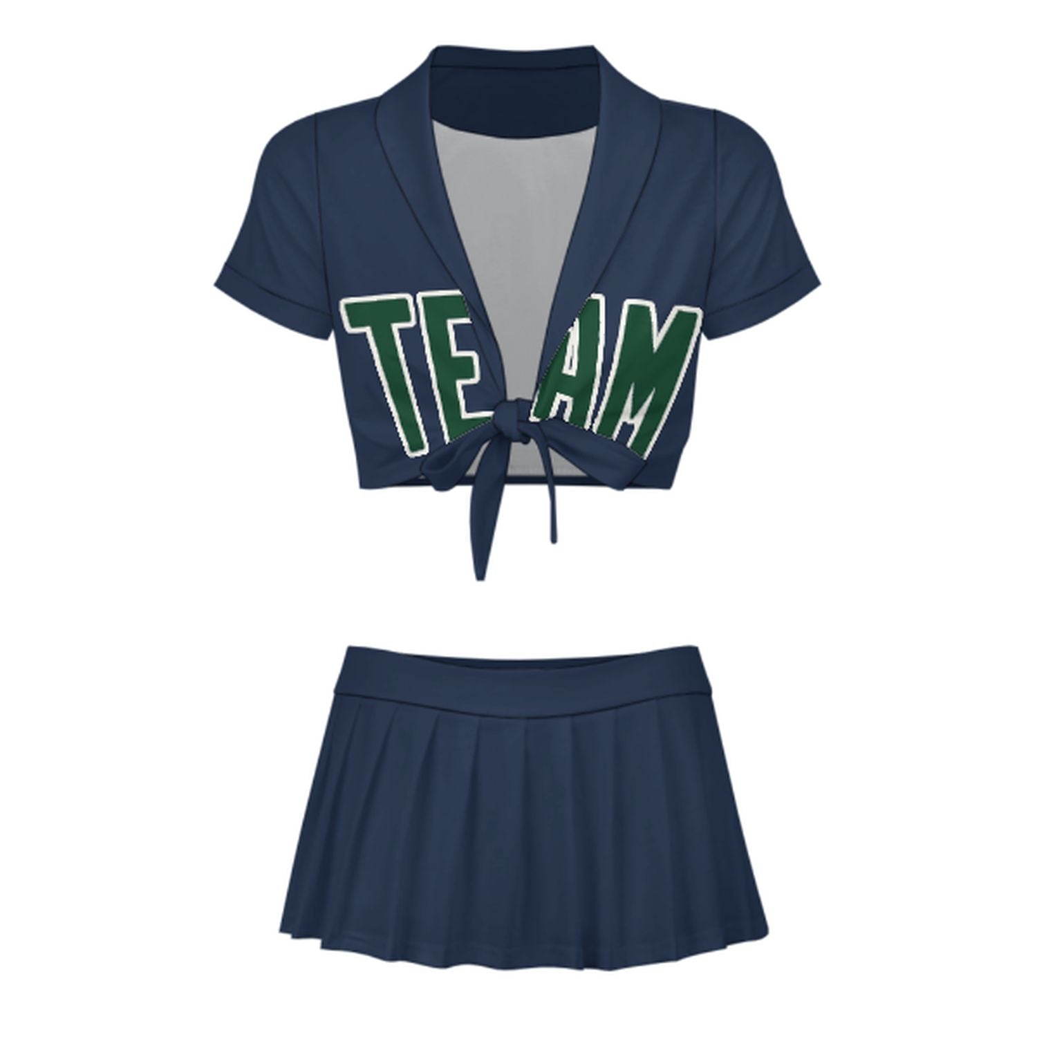 Completo da cheerleader personalizzato blu navy e verde muschio