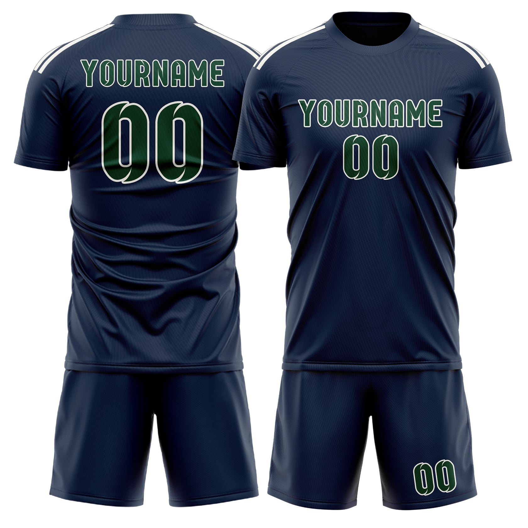 Maßgeschneidertes Professionelles Marineblau Moosgrün Fußballtrikot-Set