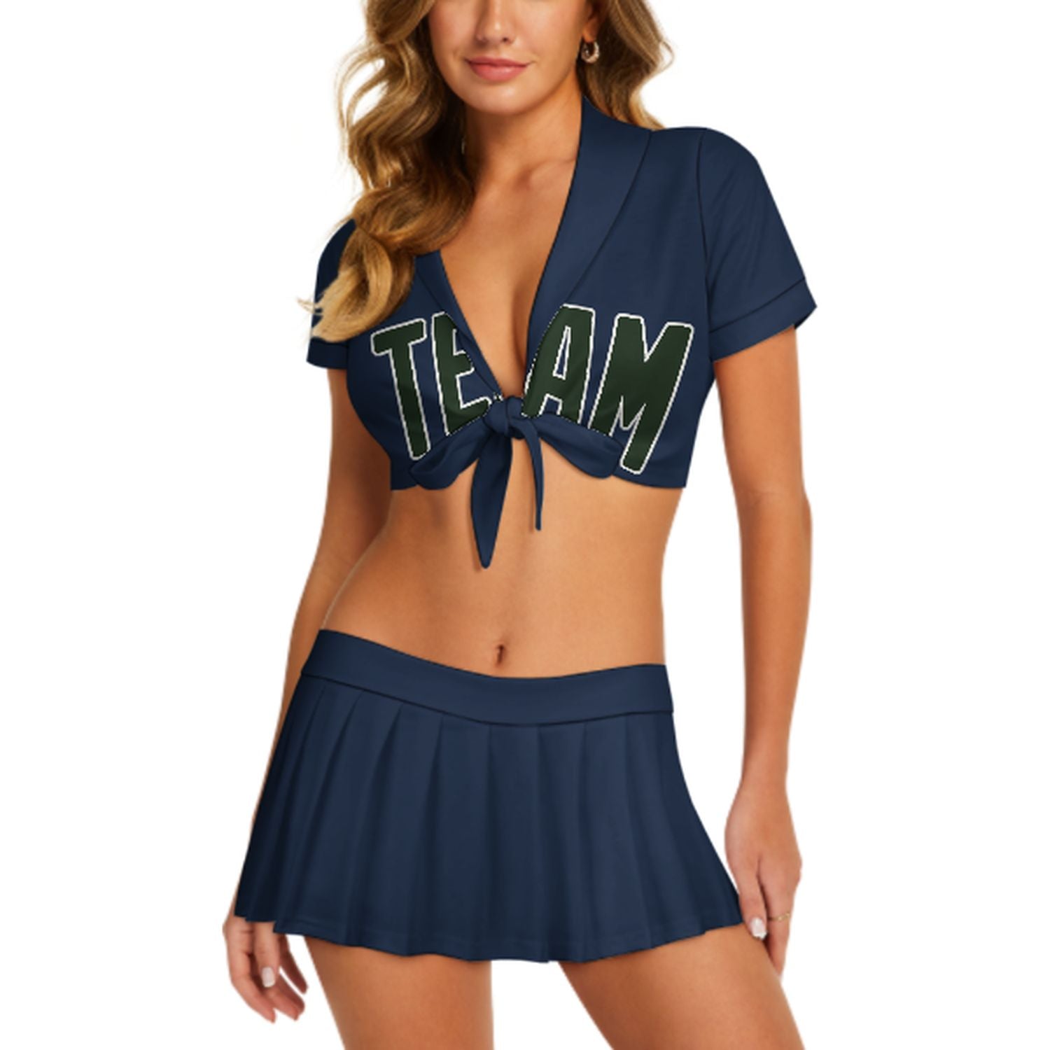 Completo da cheerleader personalizzato blu navy e verde pino