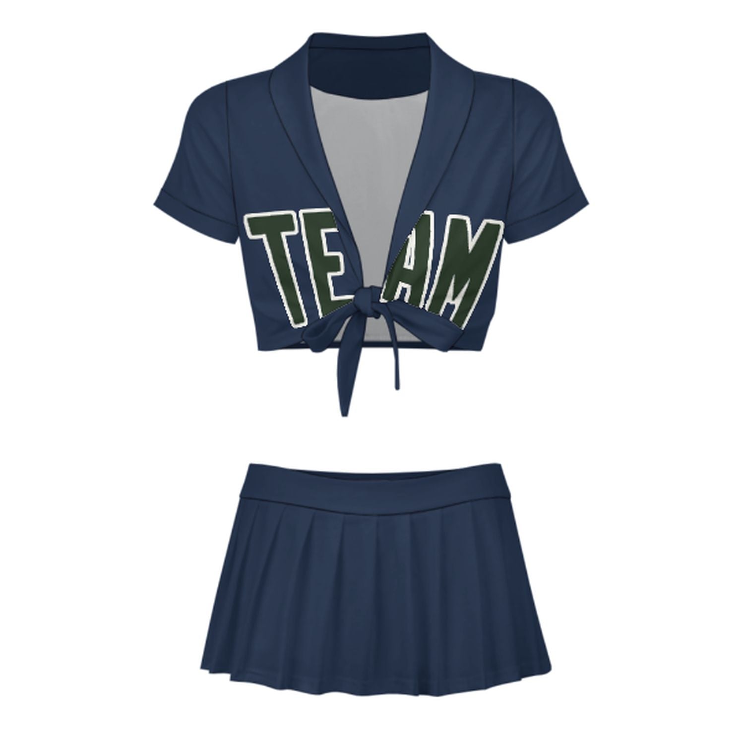 Completo da cheerleader personalizzato blu navy e verde pino