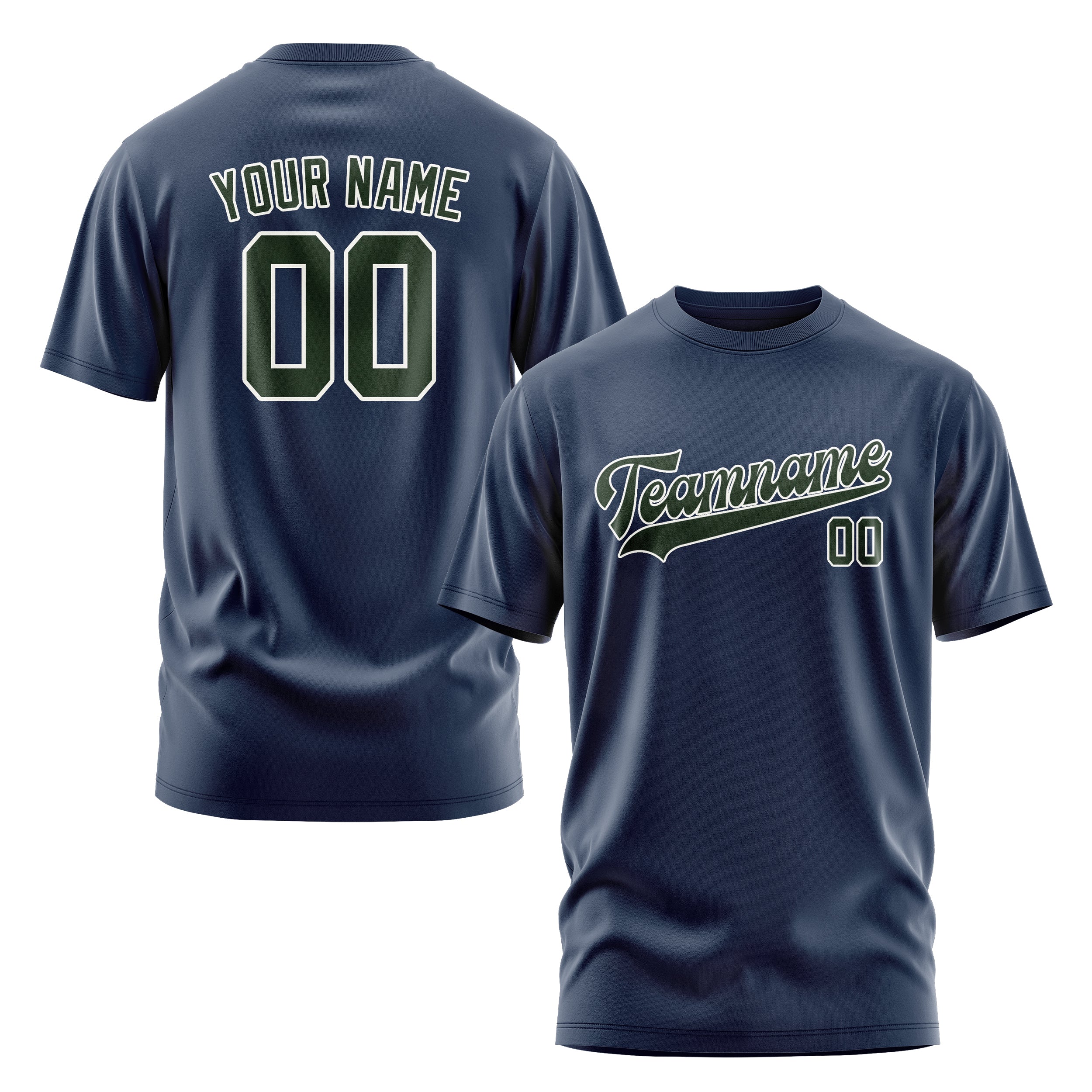 Maßgeschneidertes Marineblau Tannengrün T-Shirt