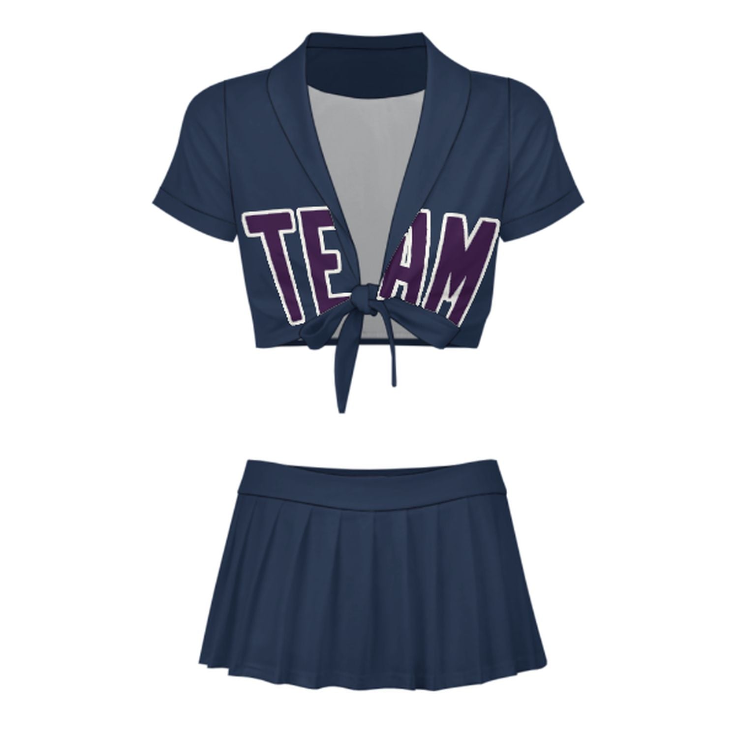 Completo da cheerleader personalizzato blu navy e viola