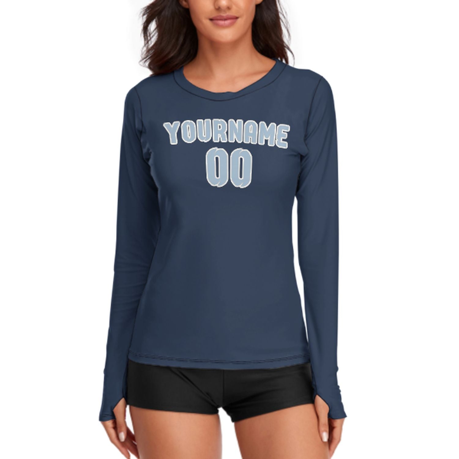 Maßgeschneidertes Marineblau Hellblau Damen Langarmshirt