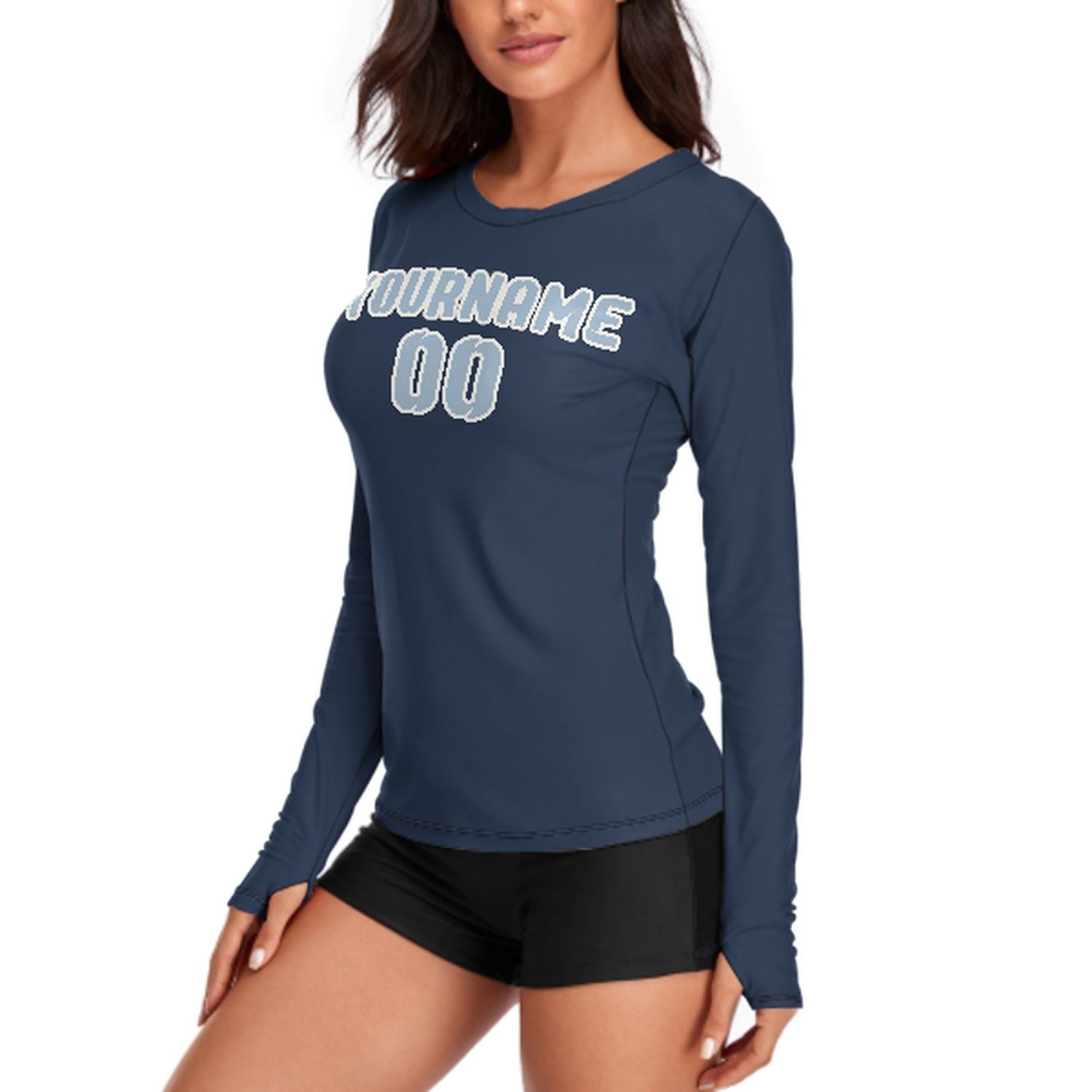 Maßgeschneidertes Marineblau Hellblau Damen Langarmshirt