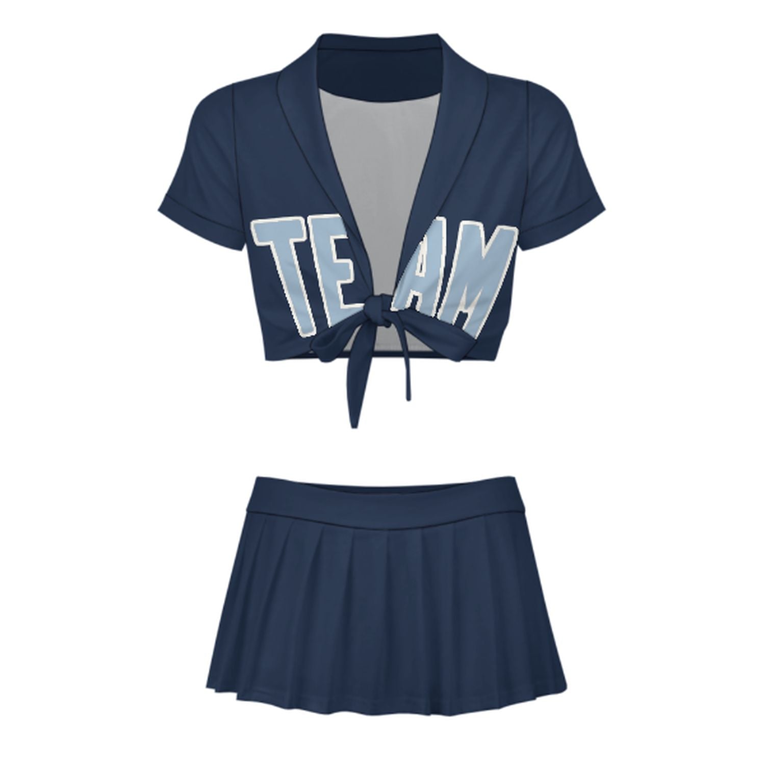 Completo da cheerleader personalizzato blu navy e azzurro