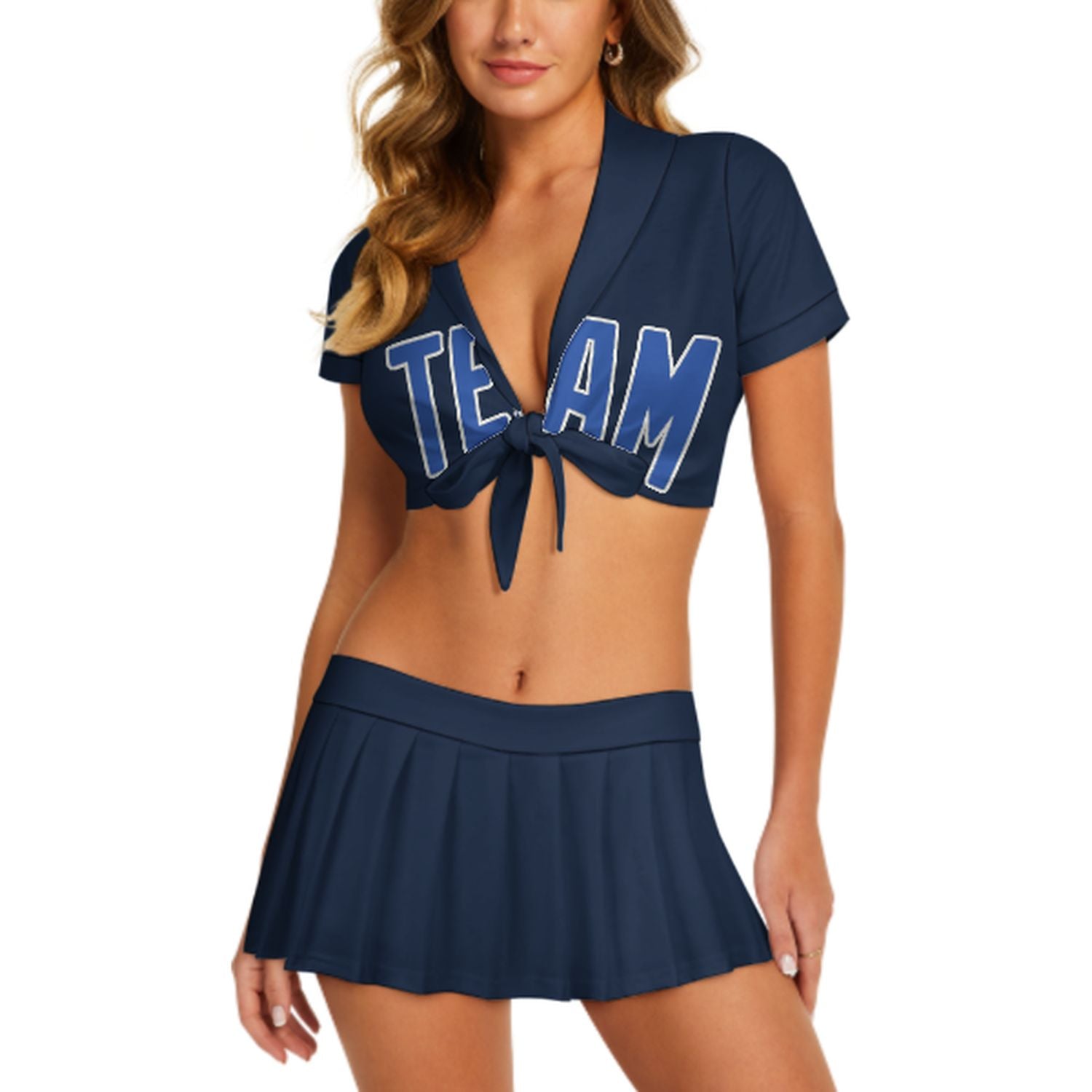 Completo da cheerleader personalizzato blu navy e azzurro cielo