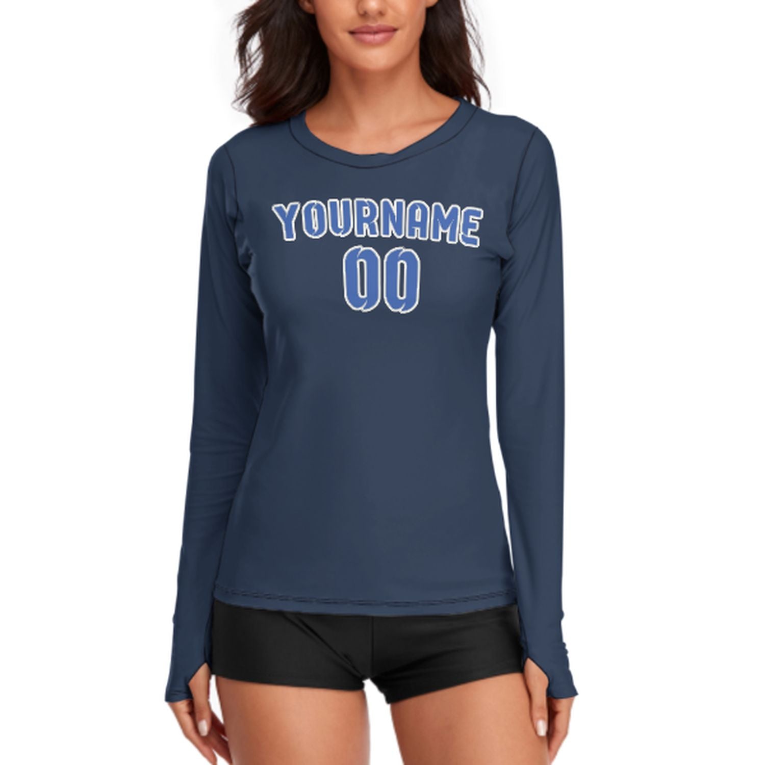 Maßgeschneidertes Marineblau Himmelblau Damen Langarmshirt