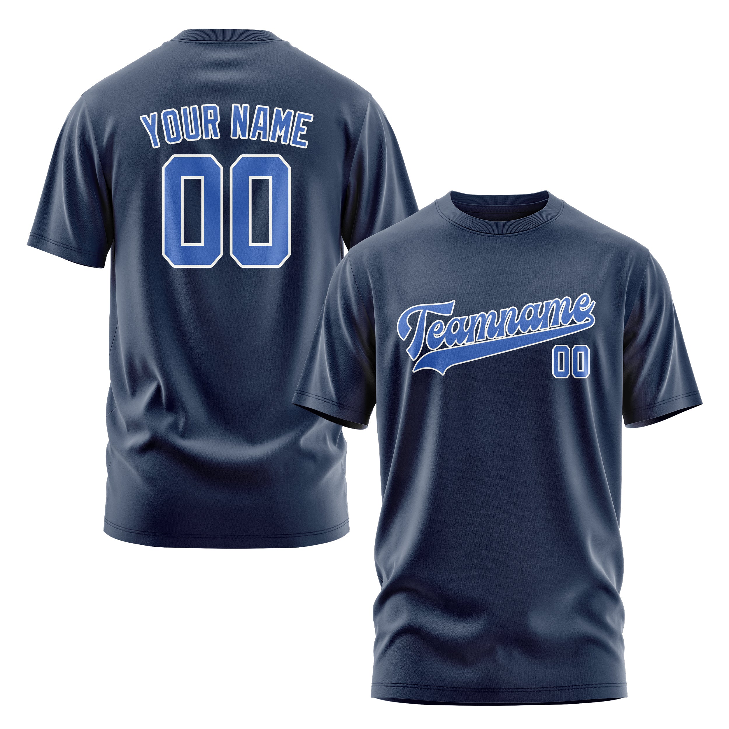 Maßgeschneidertes Marineblau Himmelblau T-Shirt