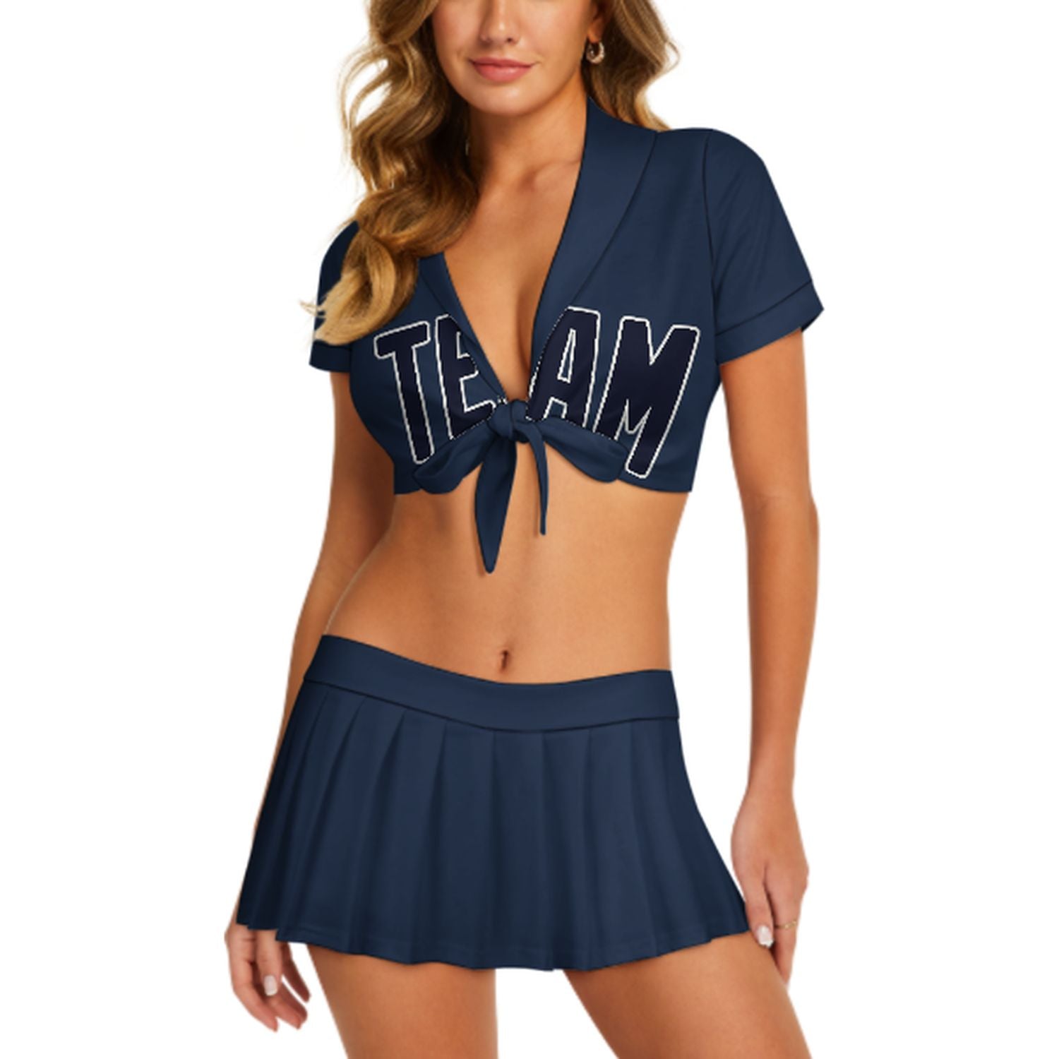 Completo da cheerleader personalizzato blu navy e blu acciaio