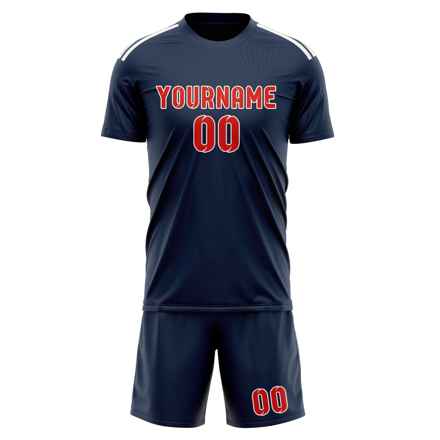 Maßgeschneidertes Professionelles Marineblau Orangerot Fußballtrikot-Set