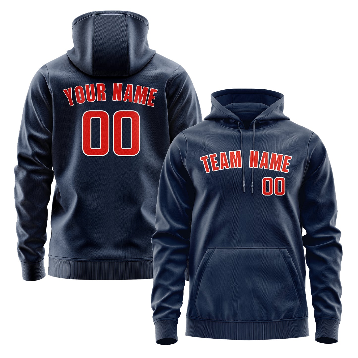 Maßgeschneidertes Marineblau Orangerot Hoodie
