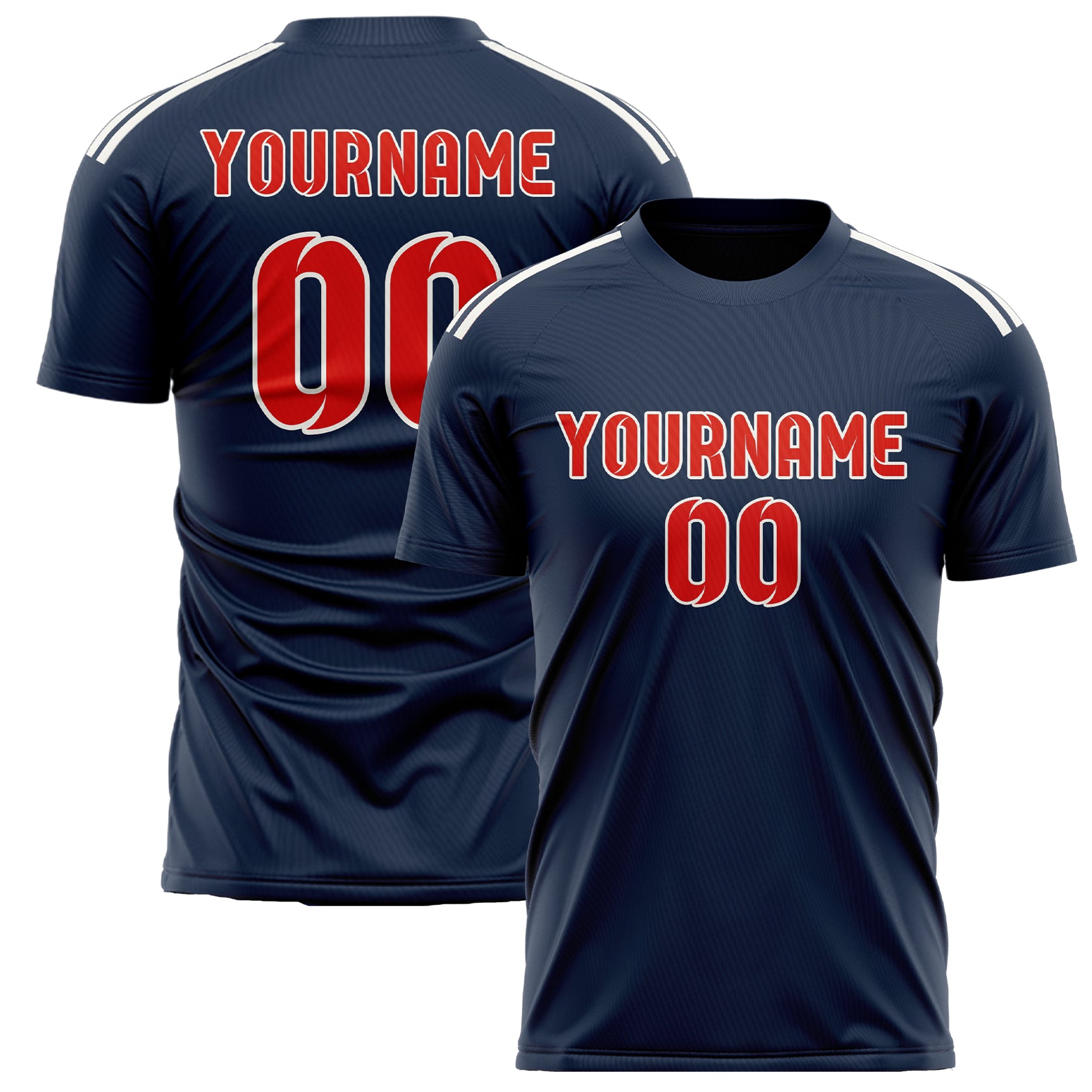 Benutzerdefiniertes Professionelles Marineblau Orangerot Fußballtrikot