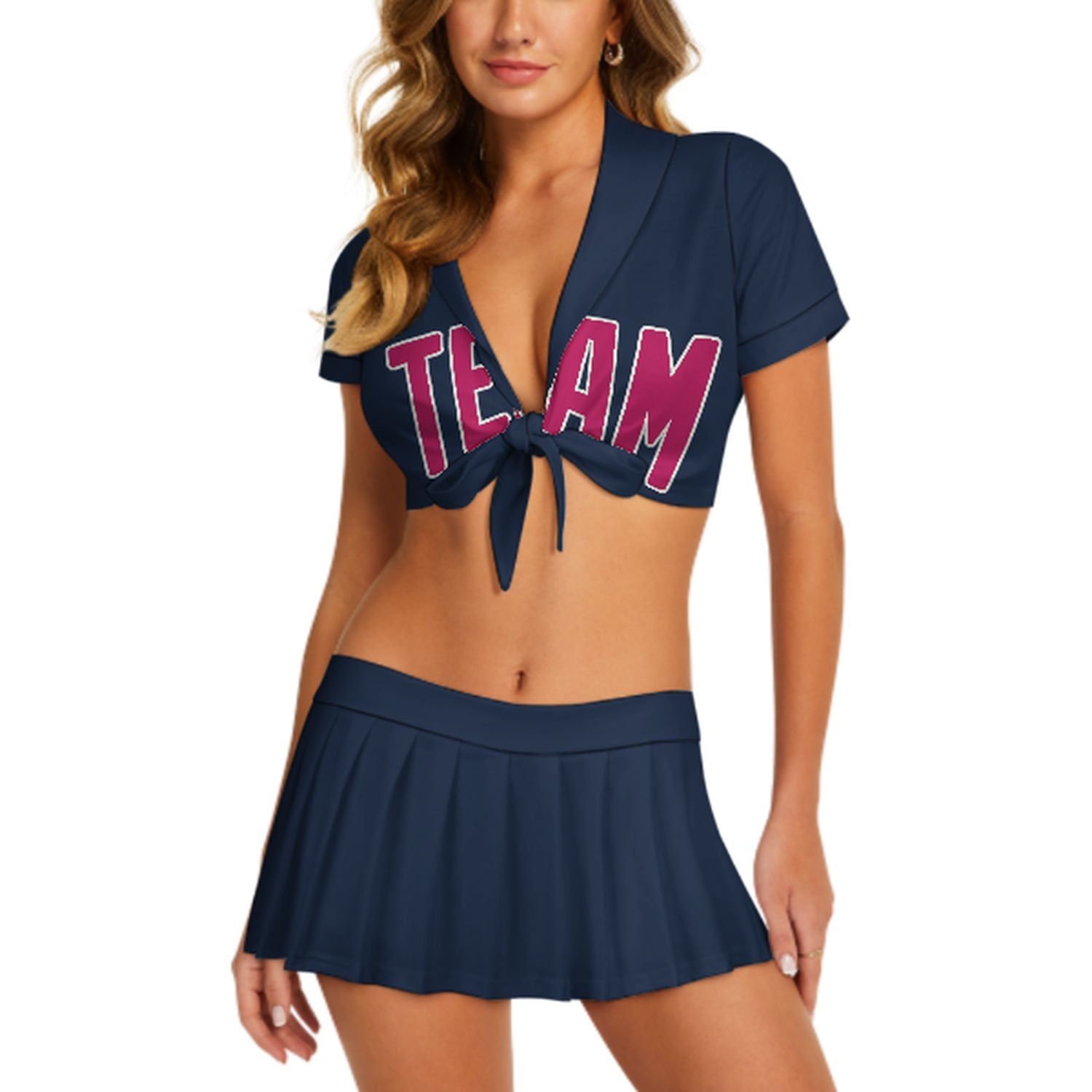 Completo da cheerleader personalizzato blu navy e rosa